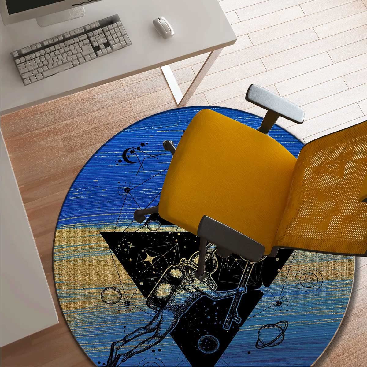 Blue Gaming Chair Mat - Astronaut Cartoon Non-Slip Office Chair Carpet Rug for Gaming Room & Home Office Decor (35 Inch) - Perfect for PC Gaming Setups, Workstations & Home Theaters