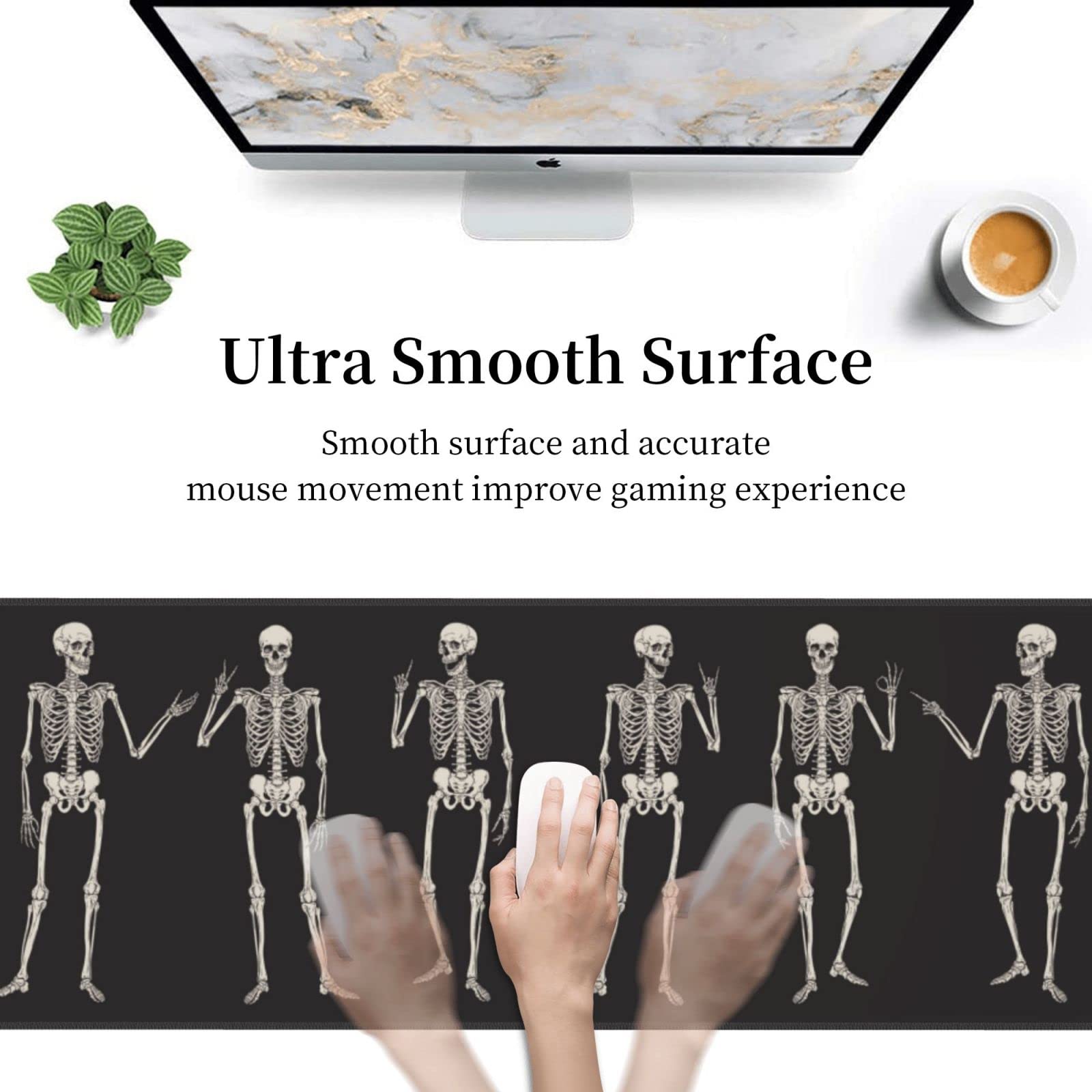 Non-Slip XL Gaming Mouse Pad with Human Skeleton Design - Stitched Edge, Rubber Base Large Desk Mat for PC, Laptop & Computer - Perfect for Gaming Setups, Office Work & Home Workspaces