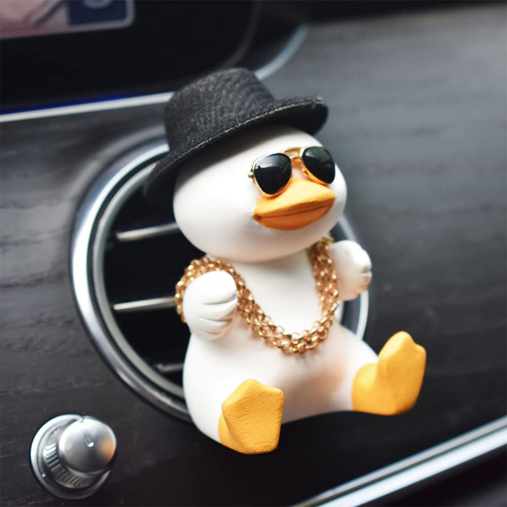 Funny Car Air Vent Clip - Swinging Duck Decor with Straw Hat & Golden Chain | Cute Dashboard Pendant for Car Interior Accessories | Perfect for Gifts, Office Decor & Road Trip Fun