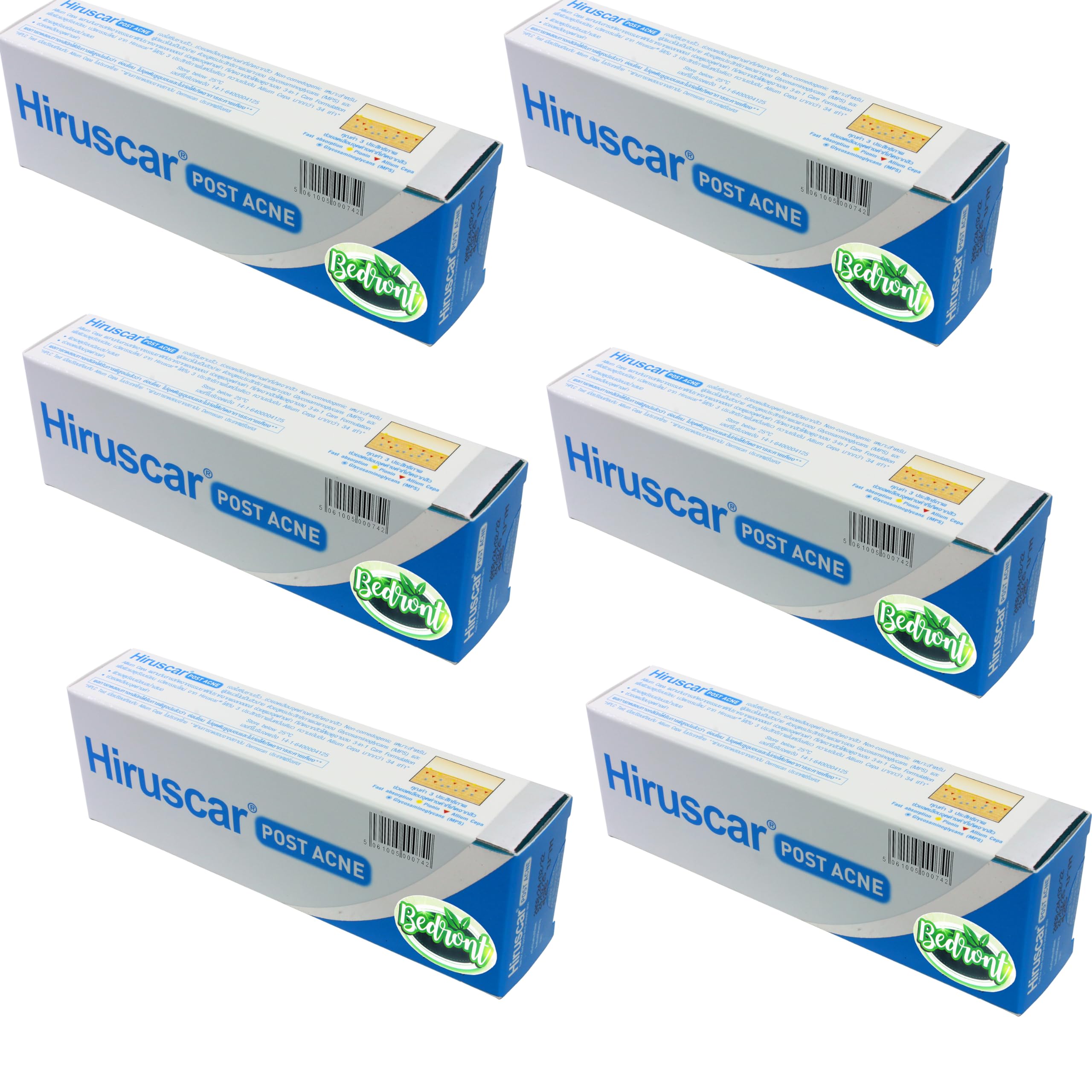 6-Pack Hiruscar Post Acne Scar Gel (10g Each) - Fades PIH Marks & Improves Skin Texture | Acne Scar Treatment for Face & Body | Daily Skincare Routine for Clear Complexion