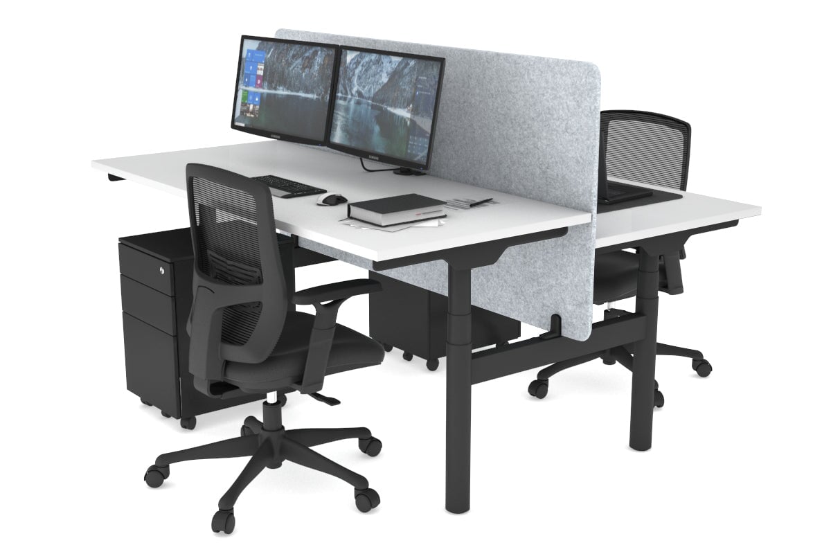 Flexi Premium Height Adjustable 2-Person H Bench Workstation - Black Frame [1400L x 700W] - Ergonomic Office & Home Workspace Solution for Team Collaboration