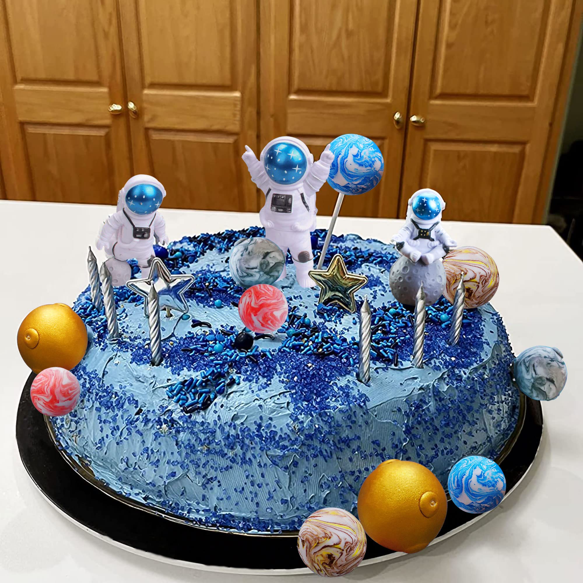 LaVenty 13 PCS Outer Space Party Supplies - Galaxy, Astronaut, Rocket & Planet Cake Toppers for Birthday, Baby Shower & Space Themed Celebrations