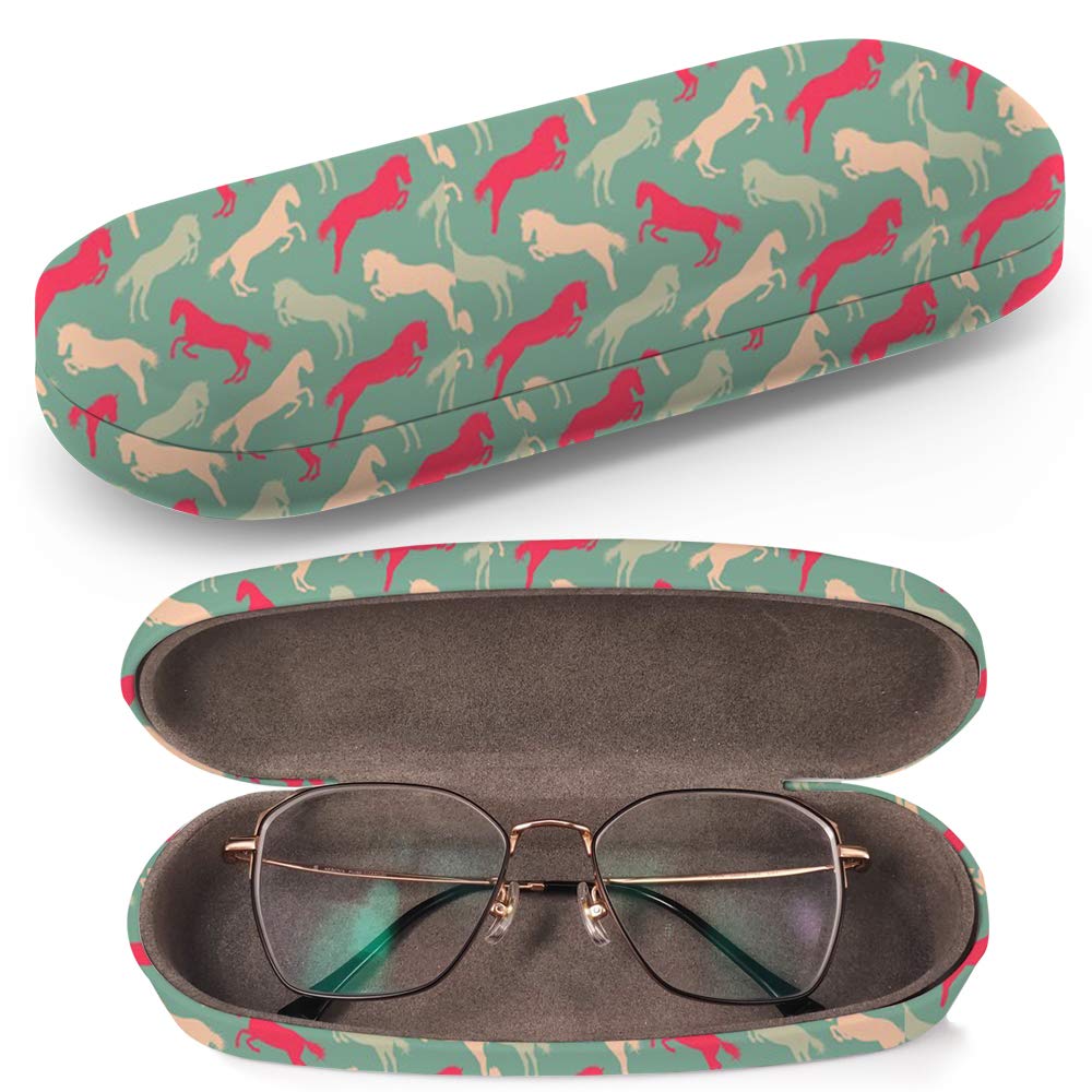 Durable Hard Shell Glasses Case with Microfiber Cleaning Cloth - Protective Eyewear Storage Box for Most Eyeglasses & Sunglasses (Horse Design) - Perfect for Travel, Home & Office Organization