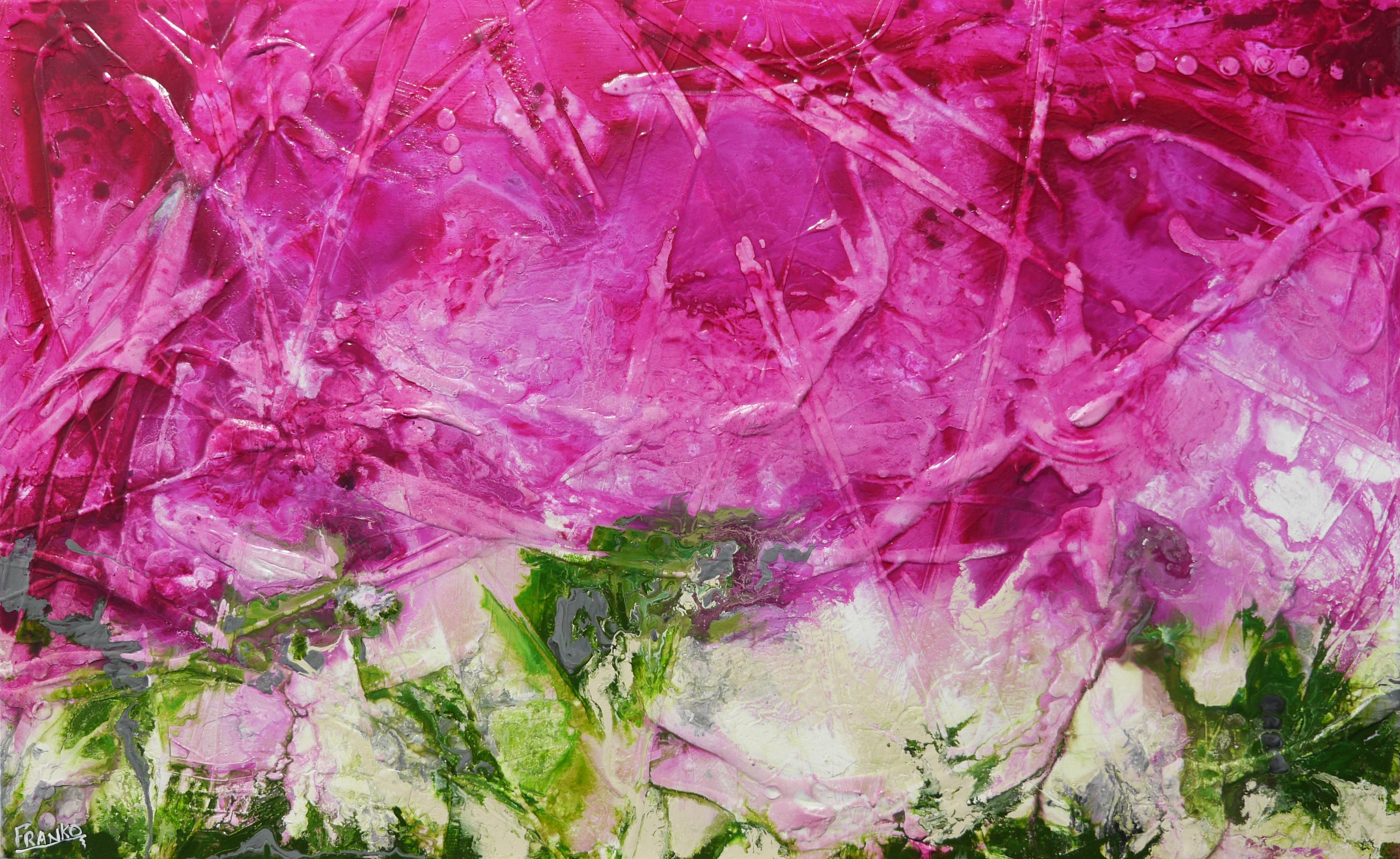 160cm x 100cm Pink Green Textured Abstract Canvas Art - Modern Wall Decor for Living Room, Bedroom & Office - Handmade Contemporary Painting