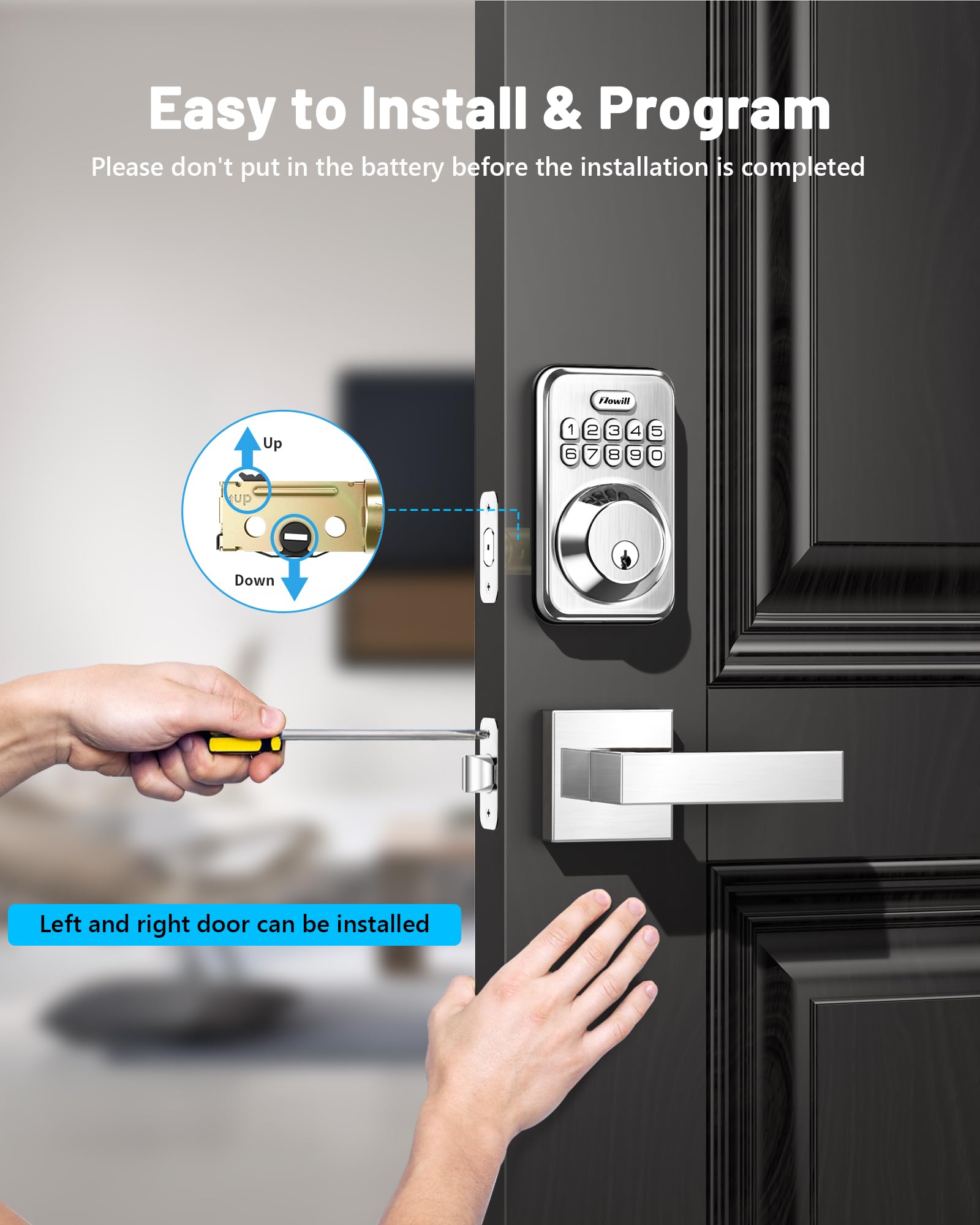 Zowill Smart Keyless Entry Door Lock - Electronic Keypad Deadbolt with Auto-Locking & Anti-Peeping Password, 2 Lever Handles in Satin Nickel for Front Door Security (Ideal for Homes, Apartments & Vacation Rentals)