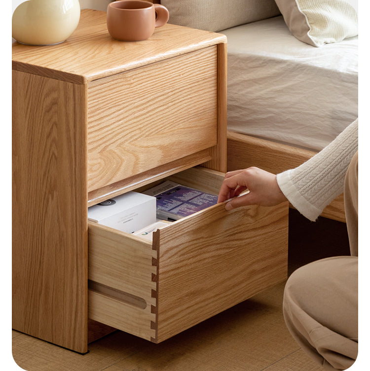 Solid Oak Wood Nightstand with 2 Drawers - Bedroom Side Table for Bedside Storage & Organization