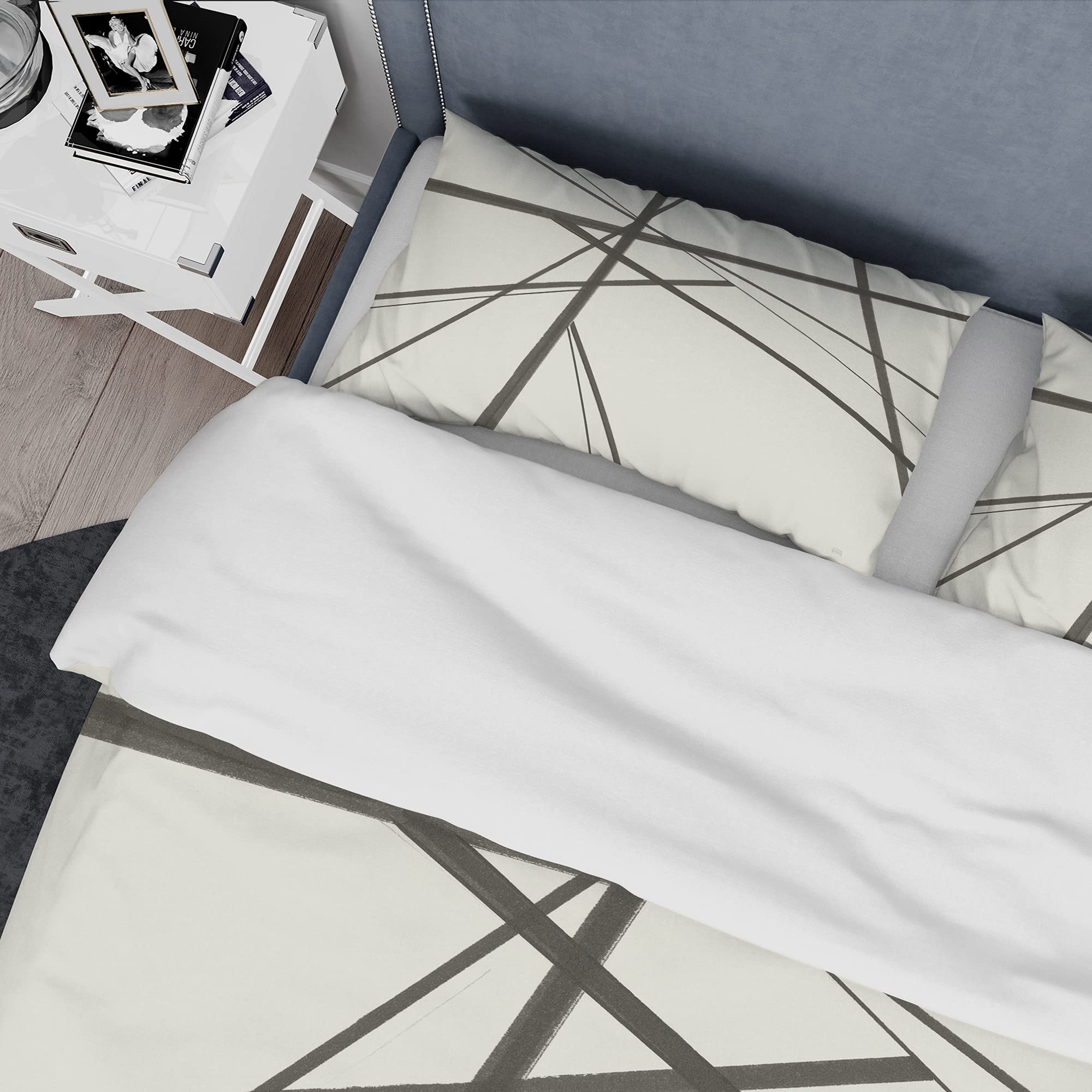 DesignQ Minimalist Black and White Mid-Century Modern Duvet Cover Set - Queen Size 3-Piece Abstract Bedding | All Season Comfort for Contemporary Bedrooms & Guest Rooms