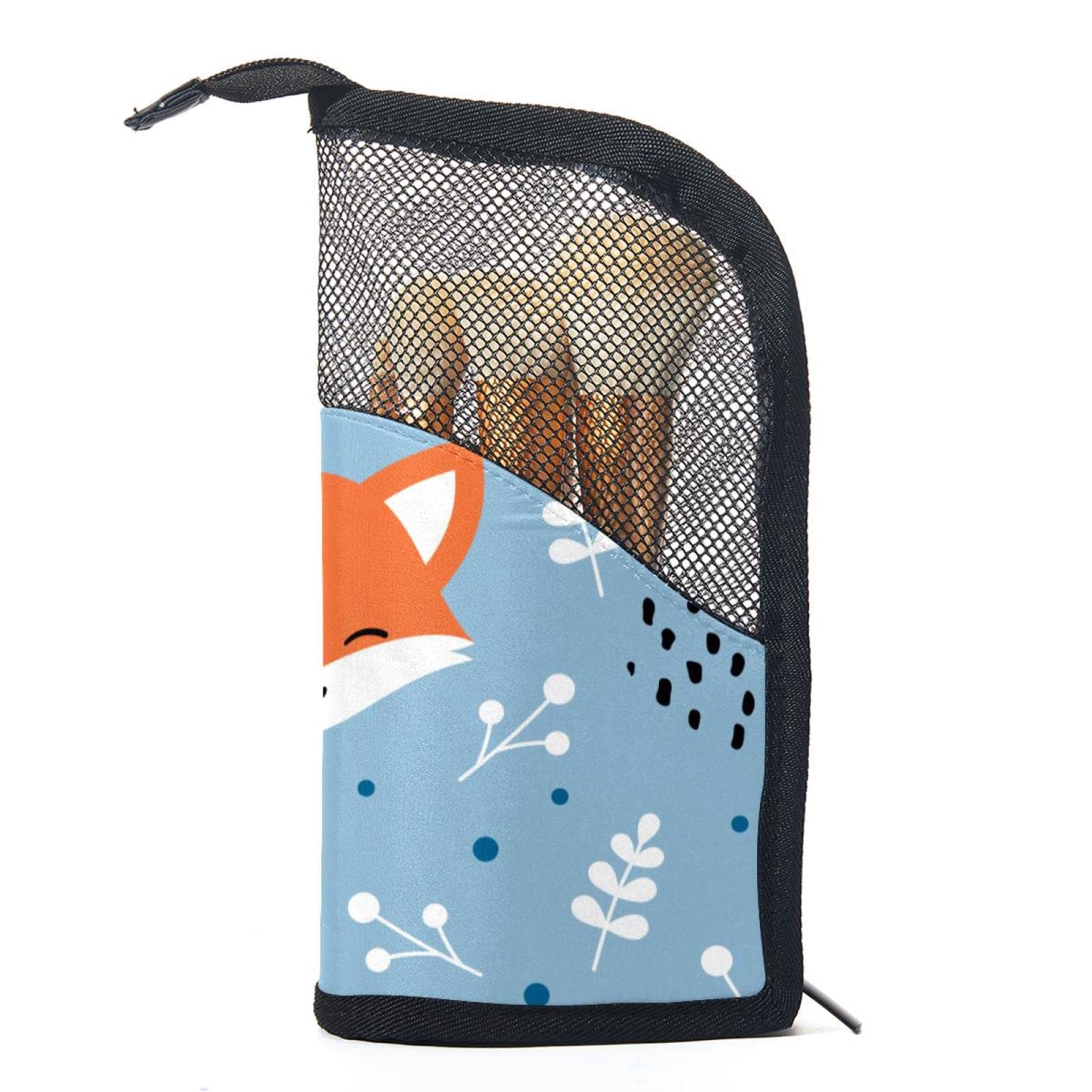 12-Piece Makeup Brush Organizer Bag with Orange Fox Floral Design - Portable Travel Cosmetic Brush Holder Case for Professional Makeup Artists & Beauty Enthusiasts - Perfect for Home, Travel & Salon Use