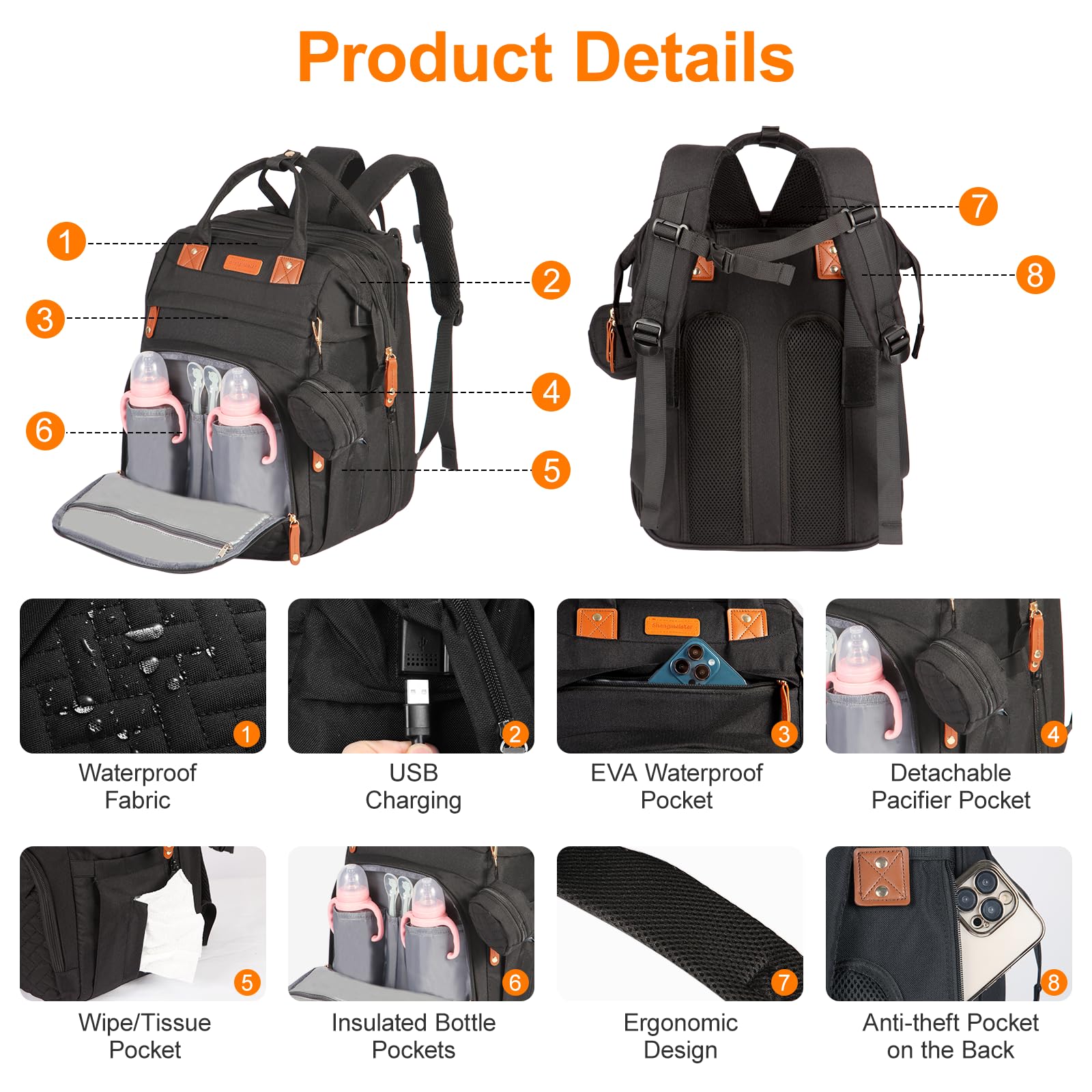 Premium Diaper Backpack for Travel - Large Capacity 900D Oxford Cloth Baby Bag with Changing Station | 3-in-1 Multifunctional Parent & Baby Essentials Organizer (Black) - Perfect for Daycare, Air Travel & Family Outings
