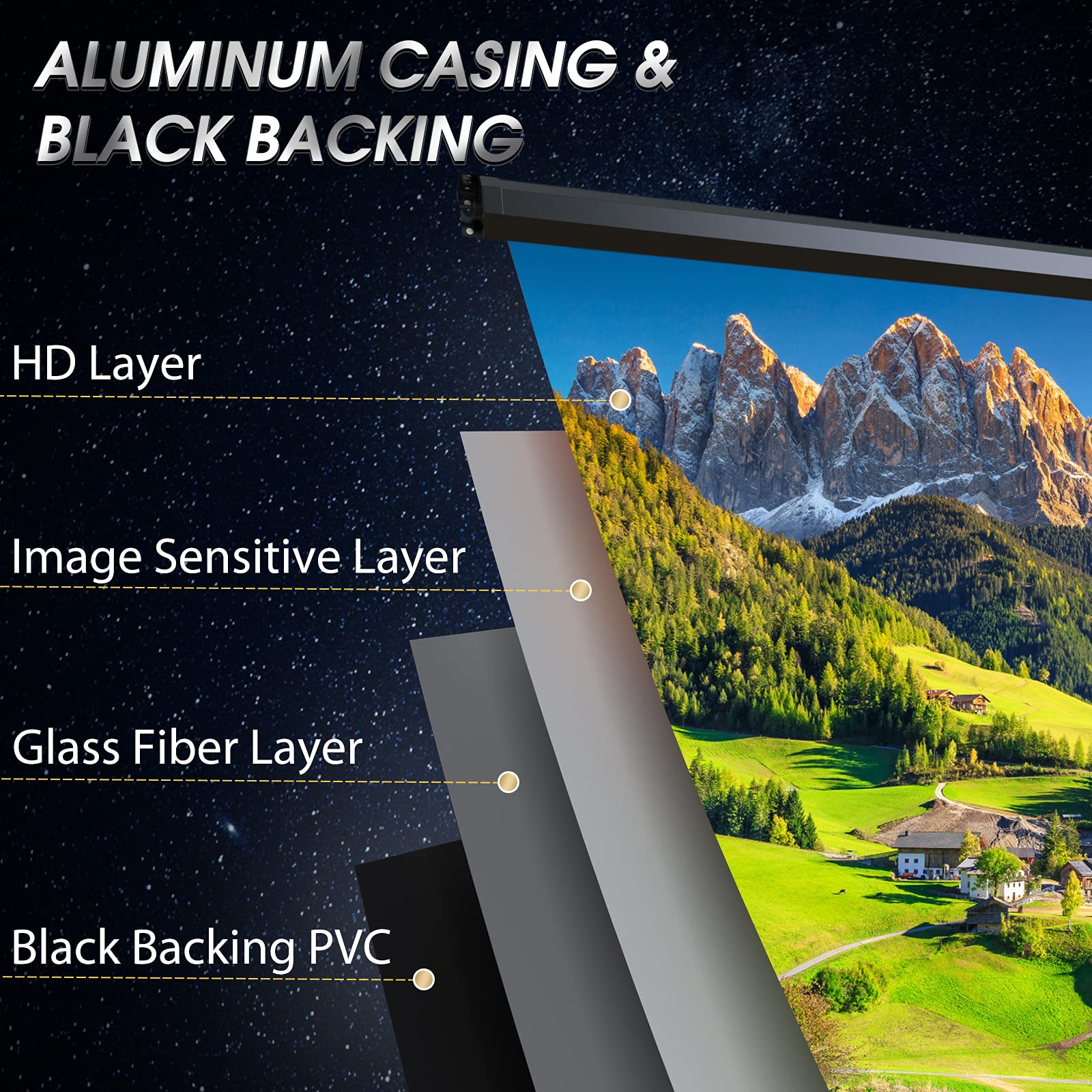 Aoxun 100 Inch Motorized Projector Screen - 16:9 HD Electric Drop Down Projection Screen with Remote Control for Indoor & Outdoor Home Theater, Movie Nights, and Backyard Entertainment