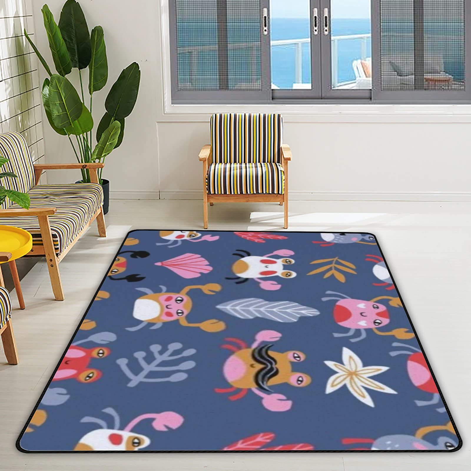 Cartoon Crab Area Rugs - Non-Slip Soft Large Indoor Floor Mat 80x58in for Bedroom, Living Room, Nursery, Dorm & Office Decor | Kids Room, Home Decor & Standing Desk Mat