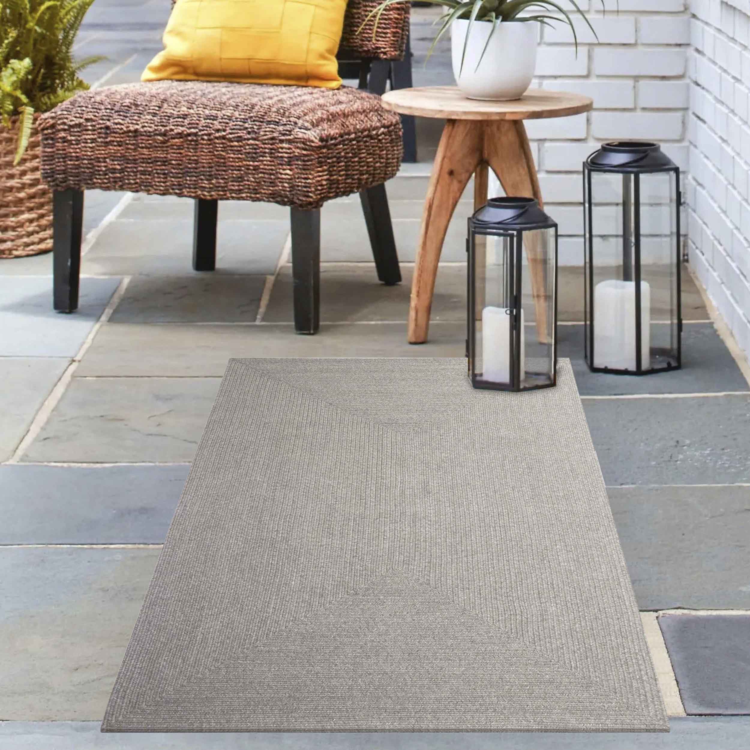 Bohemian Rectangle Braided Area Rug - Non-Slip Indoor Outdoor Rug for Living Room, Bedroom, Patio - Soft Woven Jute Natural Fiber Floor Mat for Home Decor