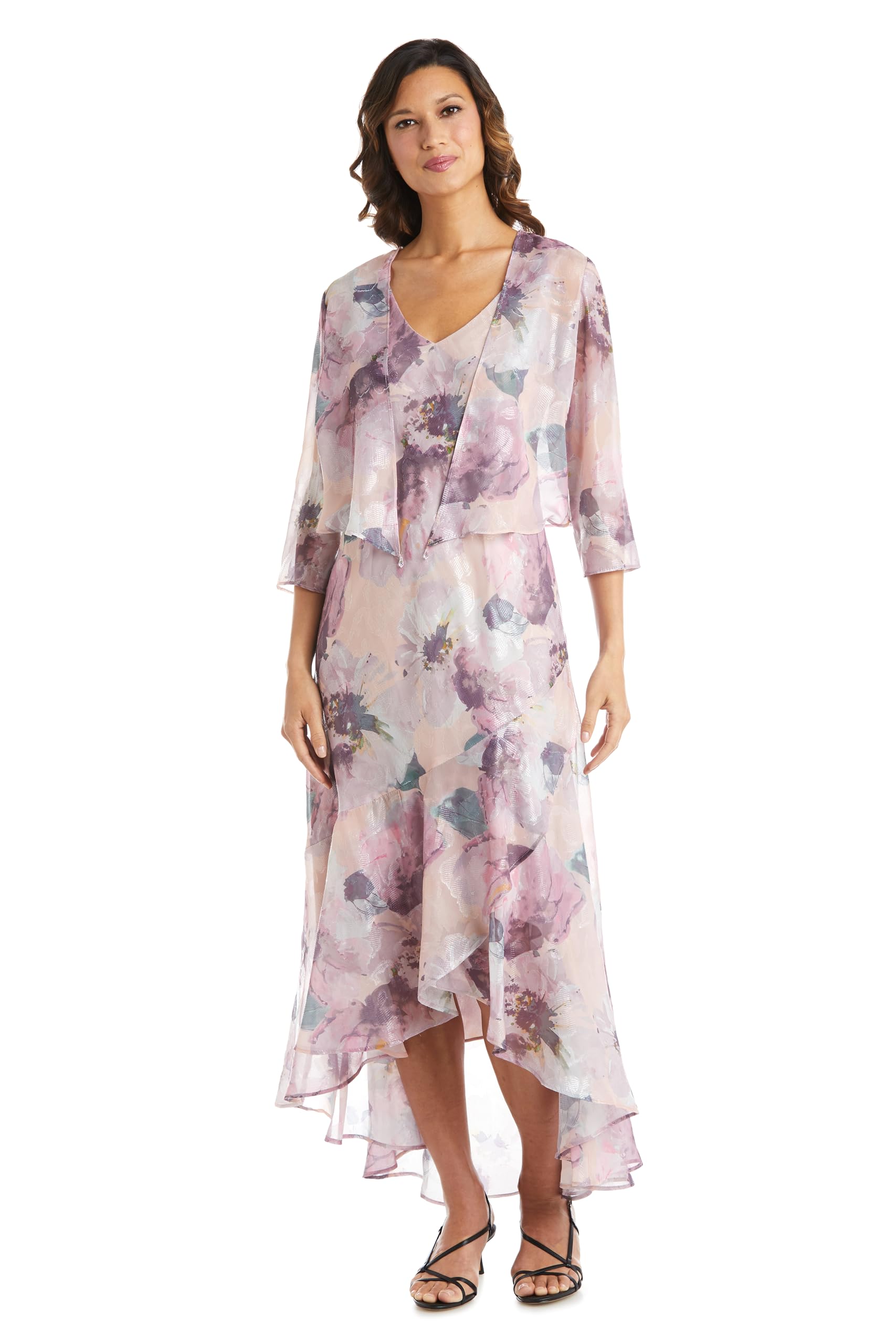 R&M Richards Women's Floral Print Maxi Dress - Elegant Long Flowy Summer Dress with V-Neck & Side Slits | Perfect for Beach Vacations, Garden Parties & Evening Events