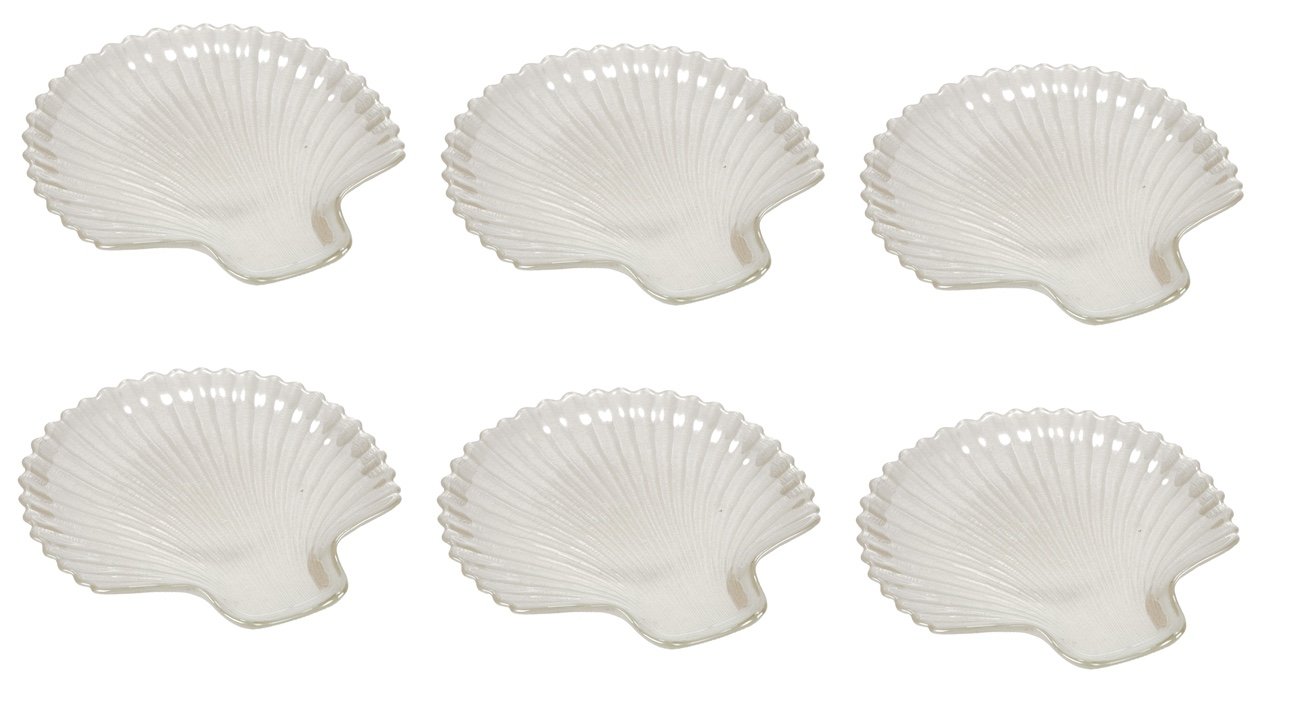 Biedermann & Sons Pearlized Scallop Shaped Glass Plates - Set of 6 Elegant Dinner Plates for Wedding, Party & Holiday Entertaining - Dishwasher Safe Decorative Serving Plates