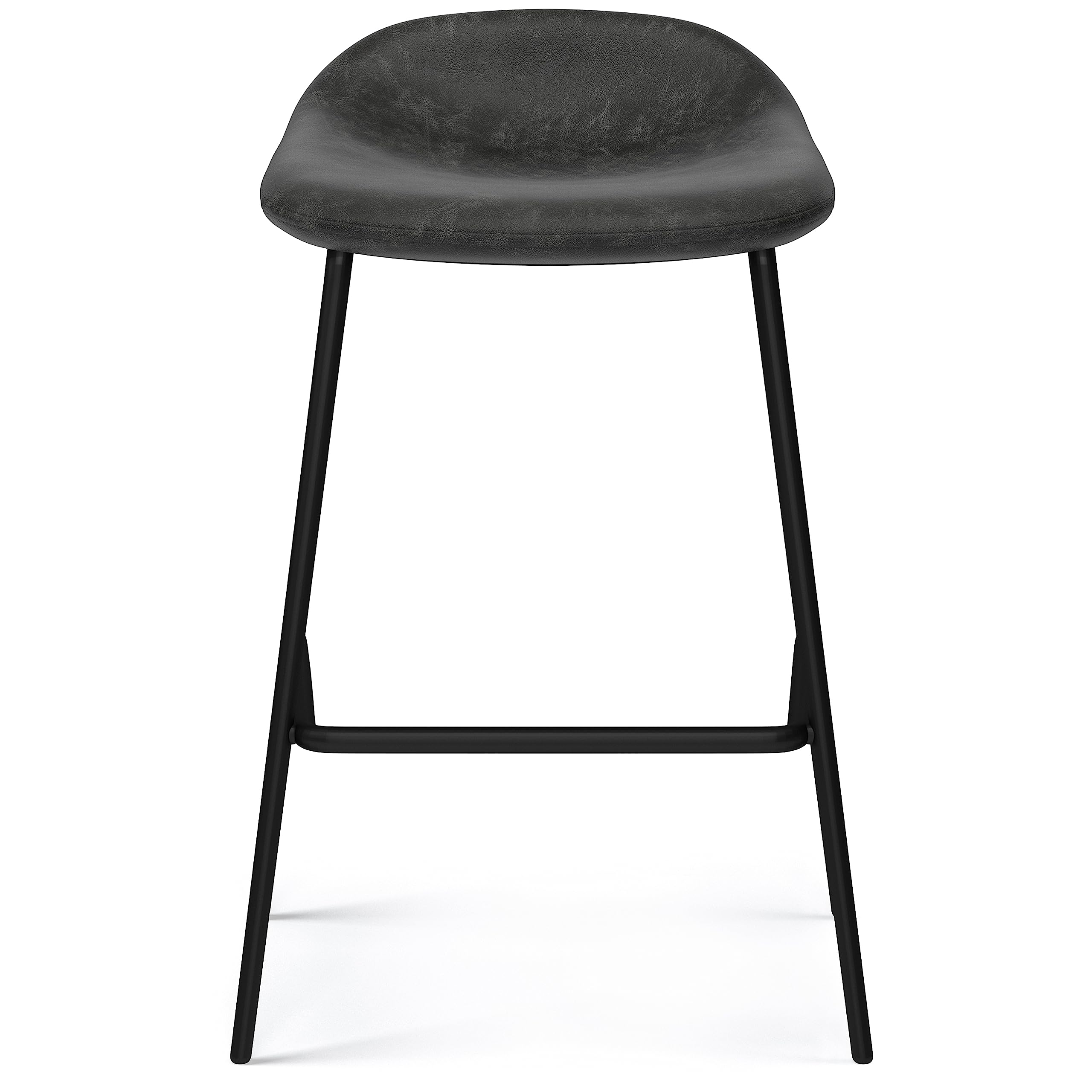 SIMPLIHOME Dafney Modern Counter Height Bar Stools (Set of 2) - Distressed Charcoal Grey Vegan Faux Leather - Kitchen Island & Breakfast Bar Stools for Dining Room, Kitchen, and Home Decor