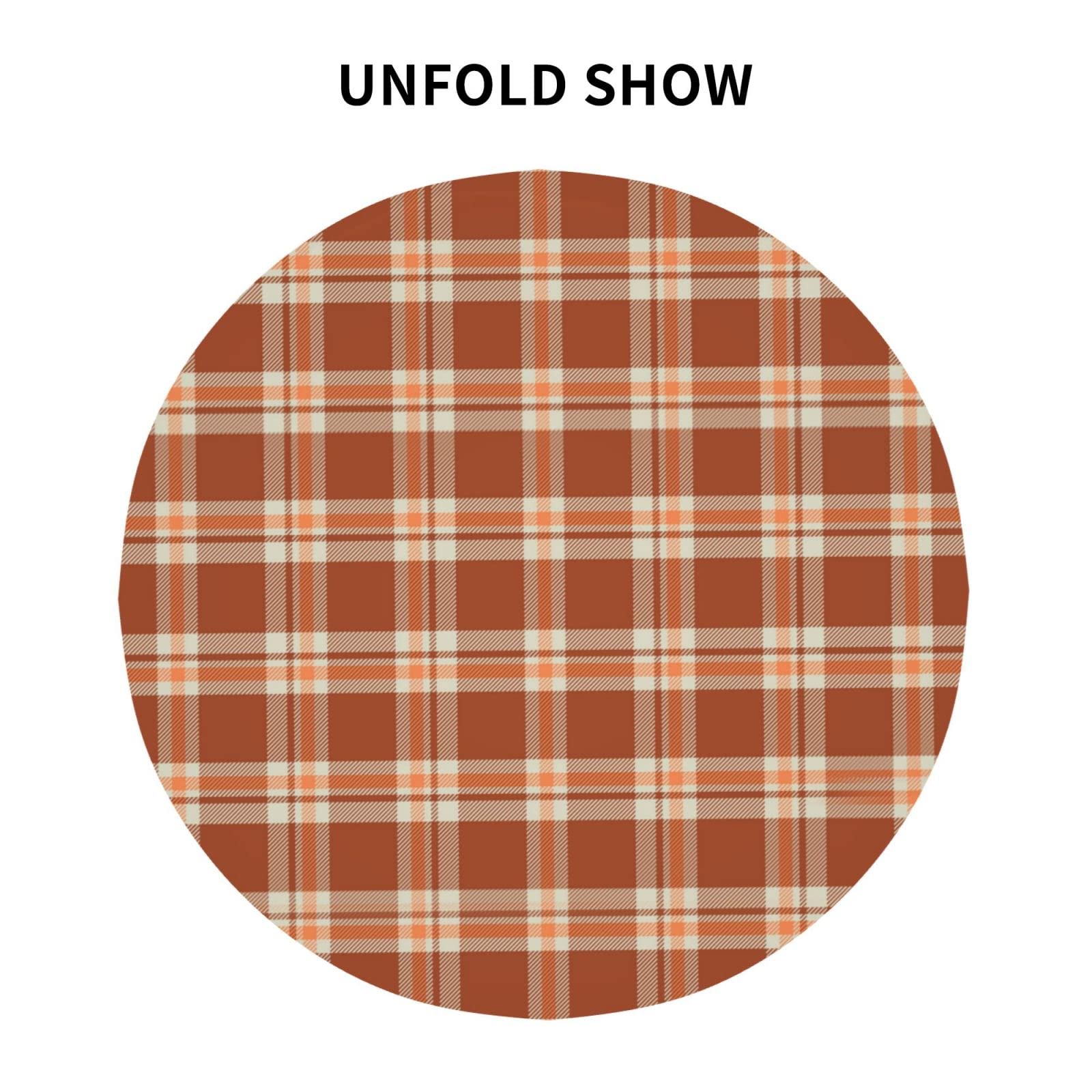 Kawani 60 Inch Round Plaid Tablecloth - Waterproof Washable Polyester Autumn Thanksgiving Table Cover for Kitchen, Party, Picnic & Dining Decor - Perfect for Holiday Gatherings and Seasonal Home Decoration