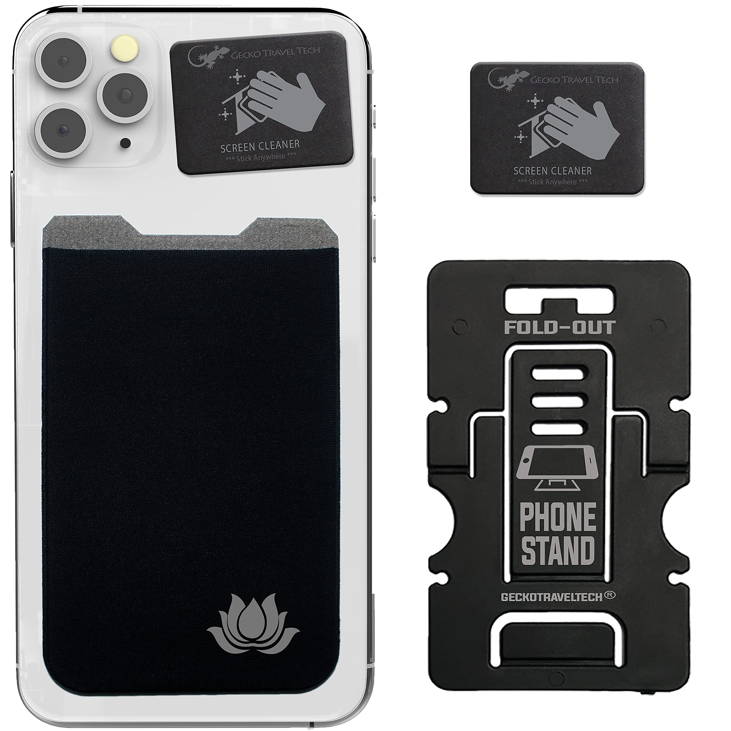 Gecko Stick-On Phone Wallet - Slim Adhesive Card Holder for iPhone & Android - Secure Lycra Pocket for Credit Cards, Cash & ID - Perfect for Gym, Running & Travel