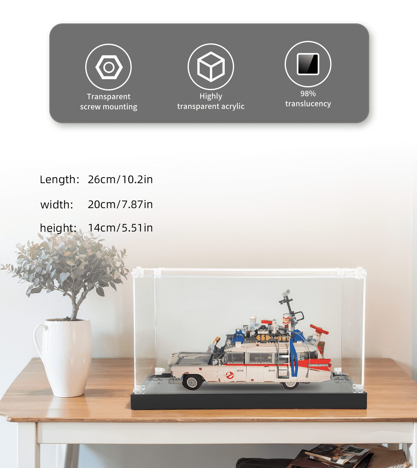 LEGO Ideas Ghostbusters Ecto-1 21108 Display Case - Clear Acrylic Protector for Collectible Model Car - Perfect for Showcase, Home Decor & Gift Giving