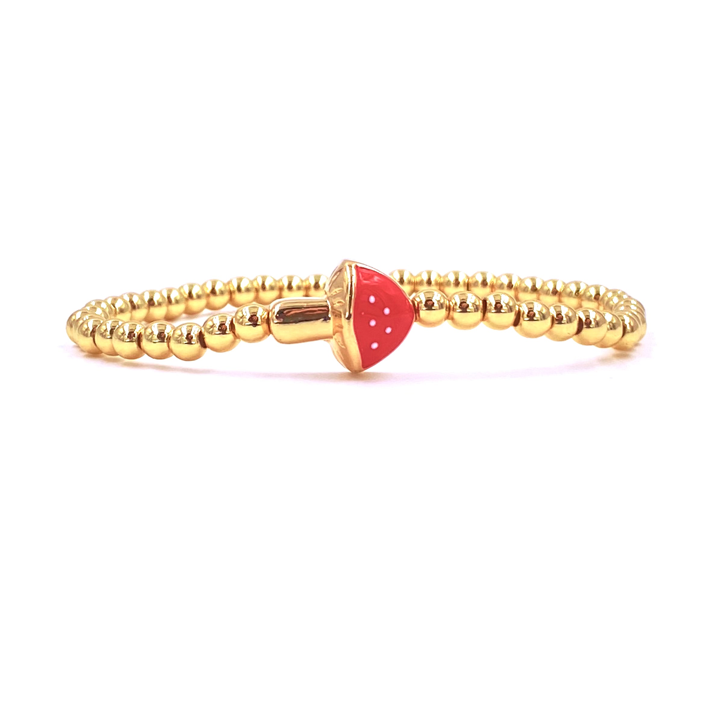Ashley Gold Stainless Steel 4mm Gold Plated Mushroom Charm Stretch Beaded Bracelet for Women - Perfect for Boho Fashion, Yoga, Meditation & Everyday Wear