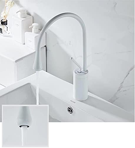 Premium Single Handle Swan Neck Vessel Sink Faucet - Modern White Bathroom Sink Tap for Vanity, Powder Room & Guest Bathroom Decor
