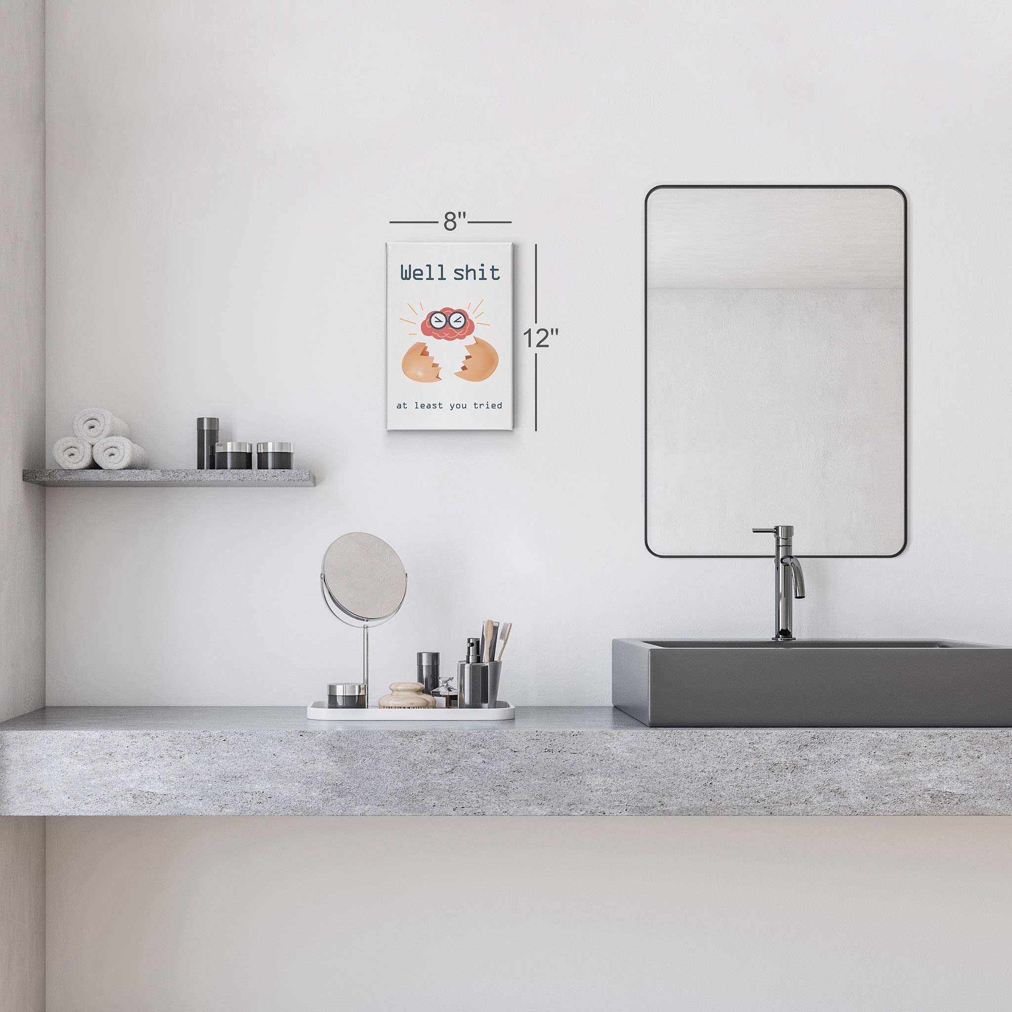 Funny Bathroom Wall Art - 'Well Shit At Least You Tried' Canvas Print | Ready to Hang Bathroom Decor | 40x30 Inches | Made in USA | Perfect for Toilet Humor & Unique Home Decoration