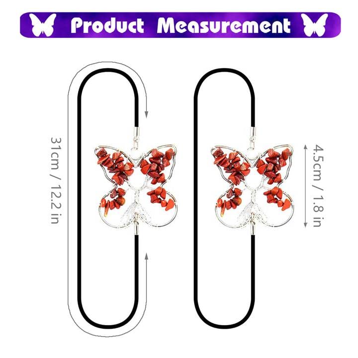 2 Pack Butterfly Shaped Elastic Metal Bookmarks with 7 Chakra Crystals & Red Jasper Tree of Life Design - Perfect Gift for Women, Book Lovers & Spiritual Readers - Great for Yoga Meditation, Journaling & Bible Study Accessories