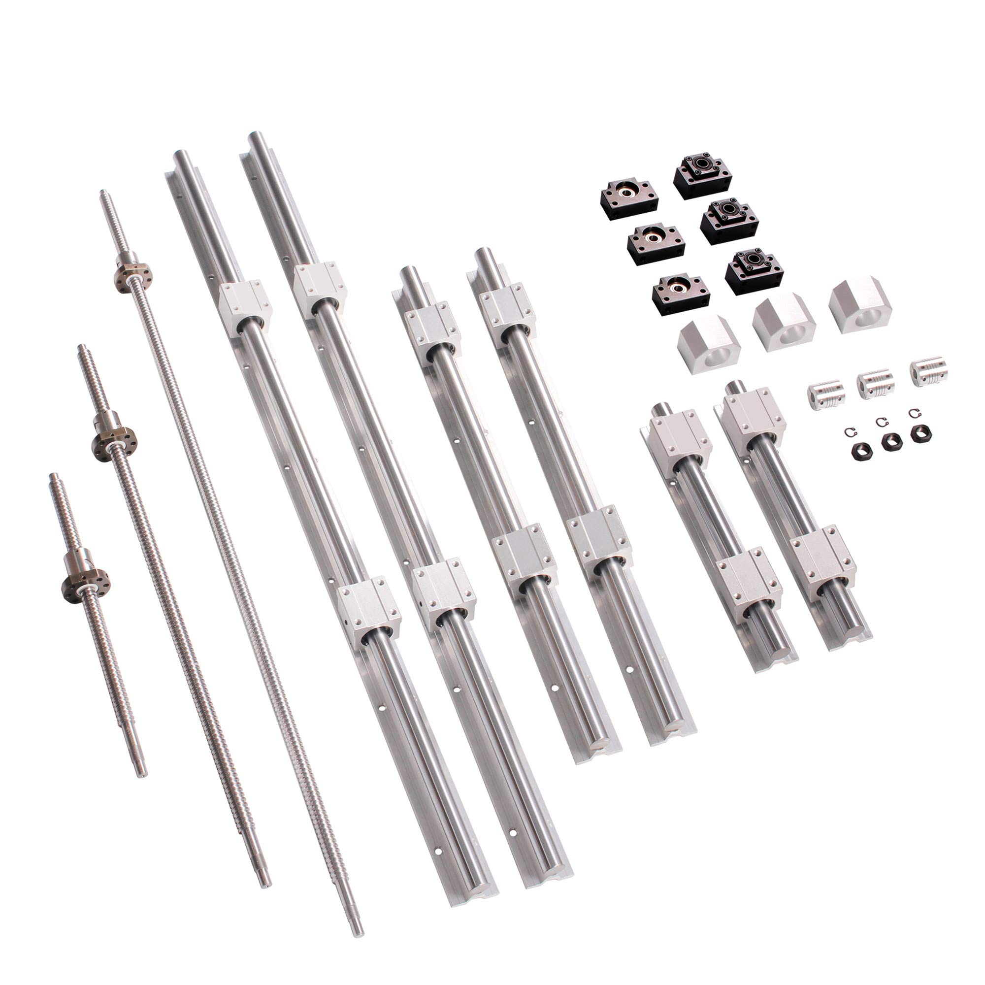 3 Set Linear Rail and Ball Screw Kit - RM1605-400/500/1000mm End Machined Ballscrew with Nut Housing, BK/BF12 Support, Coupling + SBR16-400/500/1000mm Slide Rails - High Precision CNC & 3D Printer Parts for DIY Automation, Robotics, and Industrial Machinery