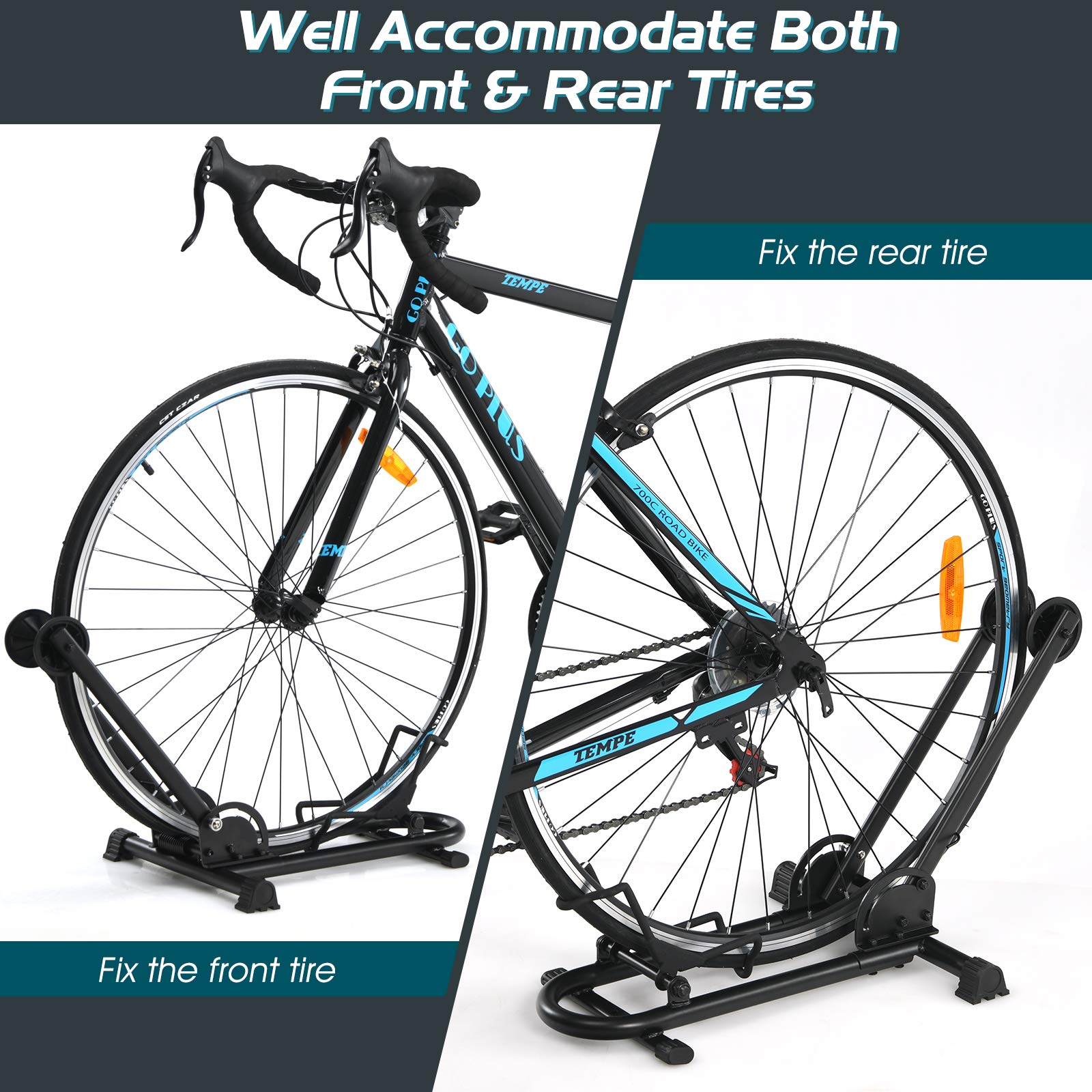Goplus Foldable Bicycle Floor Stand - Heavy Duty Steel Bike Parking Rack for 20