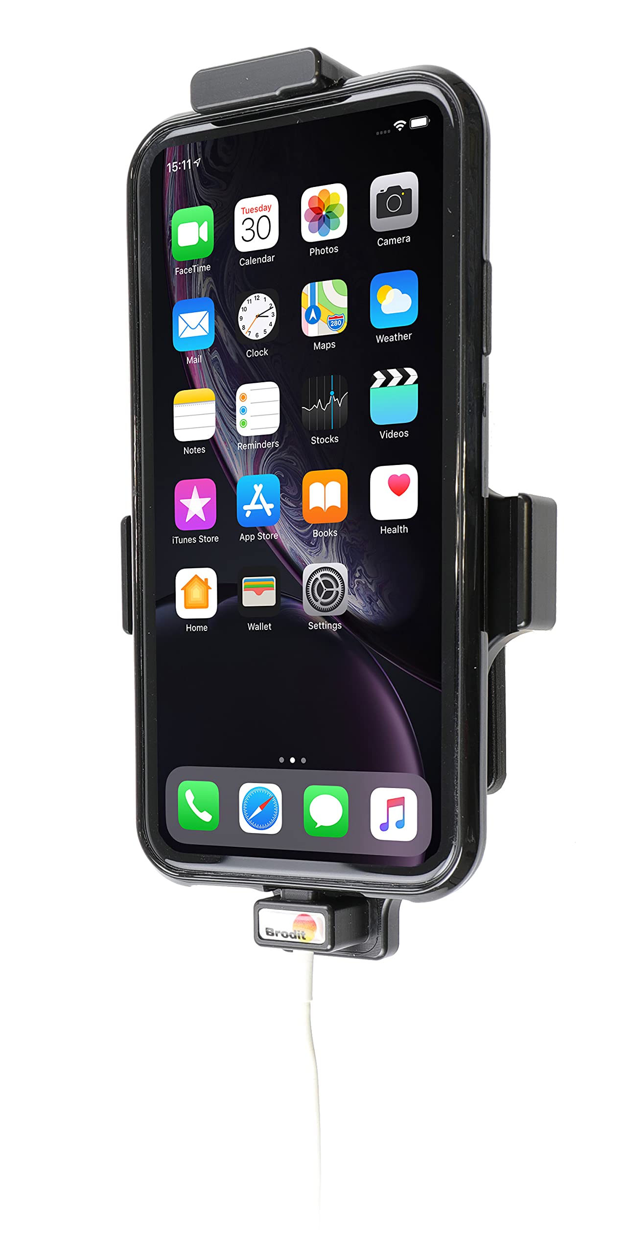 Original Brodit 714091 Lightning Cable Holder - Secure iPhone Charger Organizer for Car, Home & Office Use