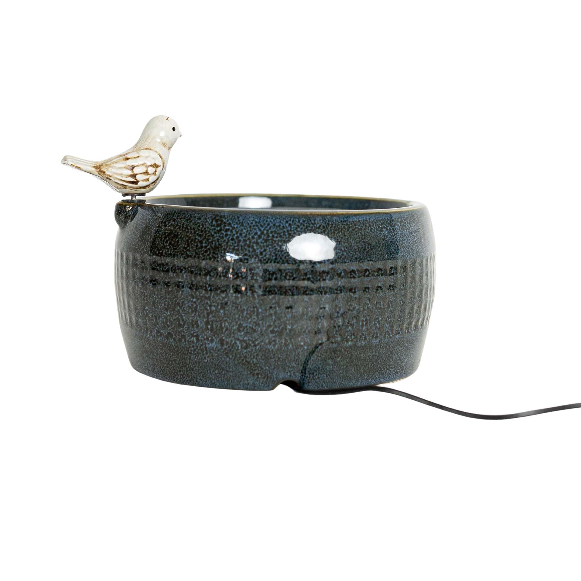 Foreside Home & Garden Blue Porcelain Perched Bird with LED Light Fountain - Outdoor Garden Decor for Patio, Yard, and Lawn