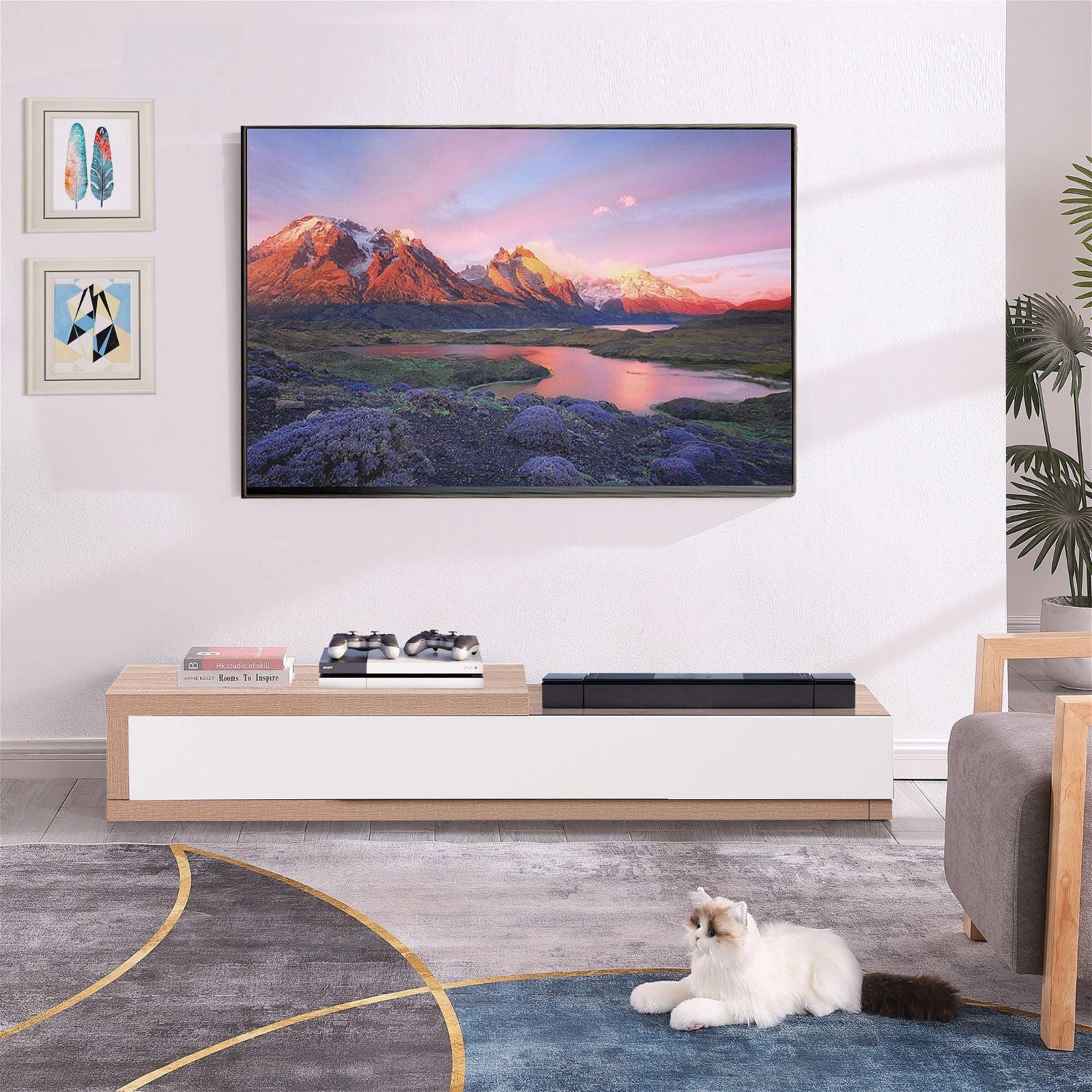 Criterion Durham Extendable TV Stand 260cm - Lowline Oak Wood Media Console for Living Room, Bedroom & Home Theater