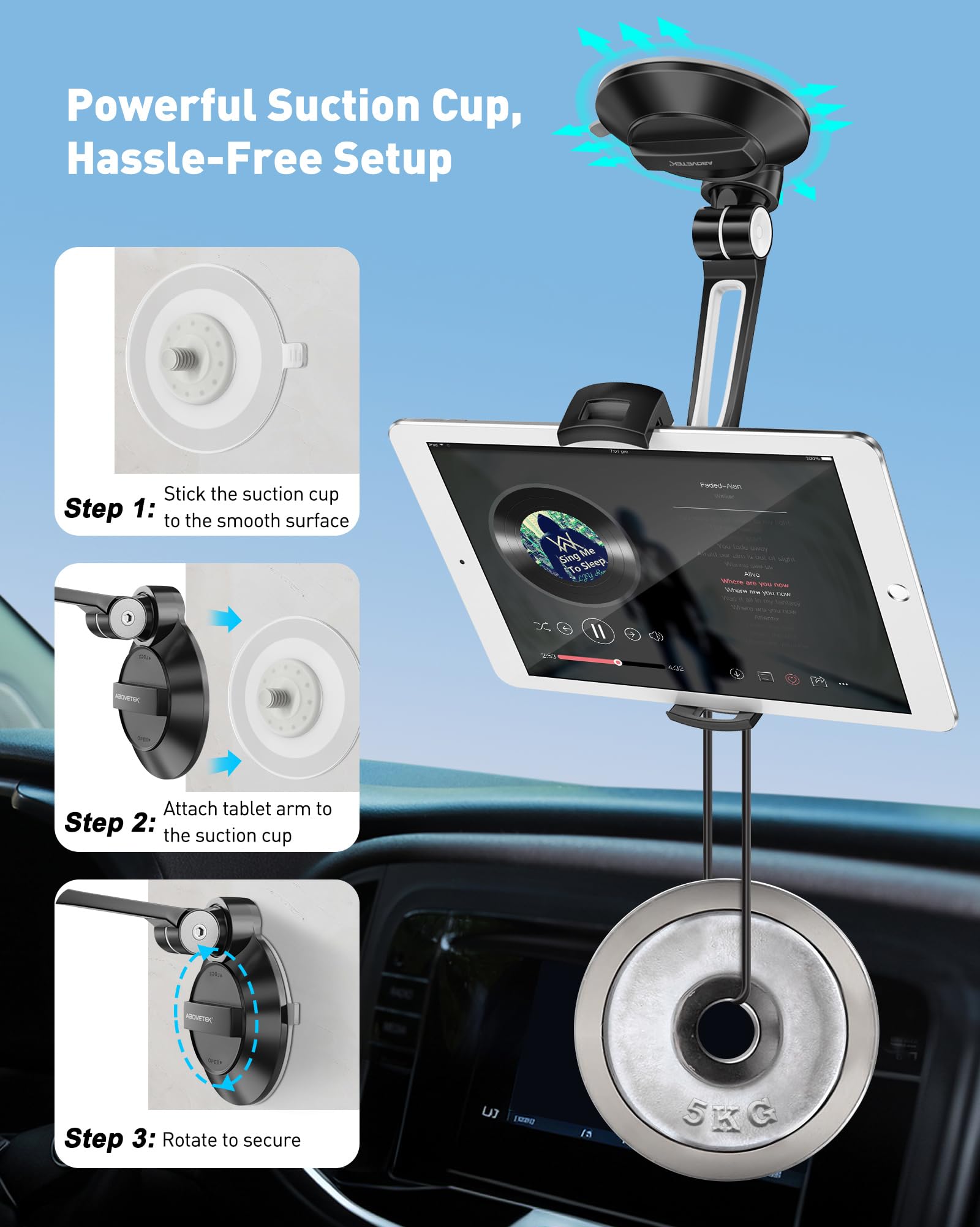 AboveTEK Universal Suction Cup Mount for iPad, Tablet & Phone (4