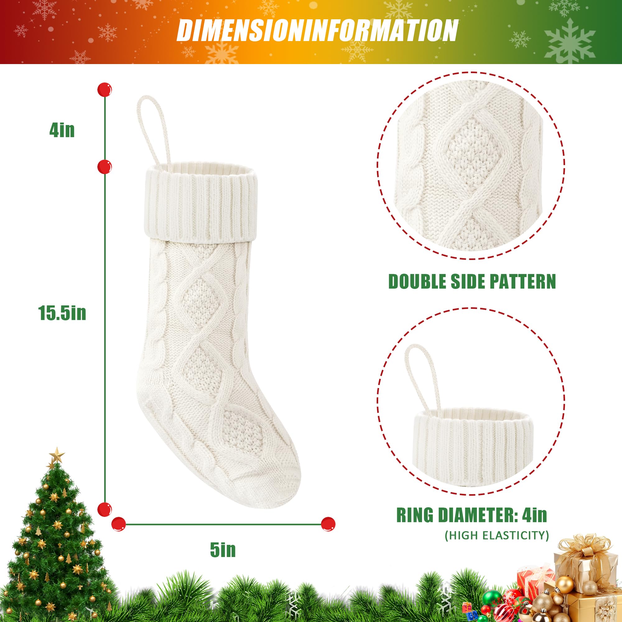 VIBILIA Christmas Stockings 4 Pack - 18 Inch Large Knitted Xmas Stockings for Fireplace Decor, Holiday Party, Gift Exchange & Festive Home Decor (White)
