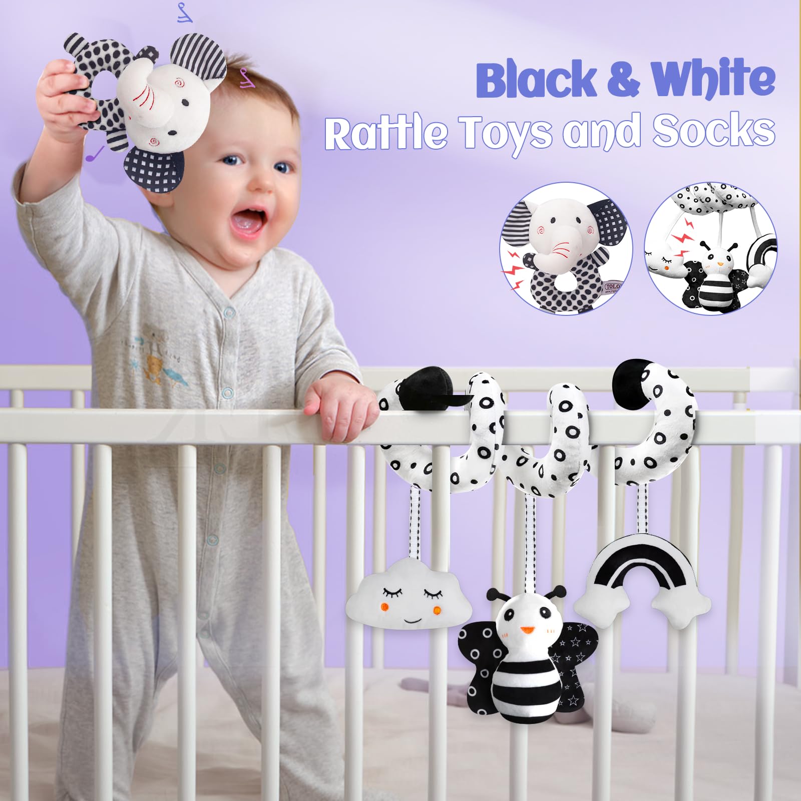 High Contrast Black and White Baby Sensory Toys - Montessori Learning Toys for Newborns & Toddlers - Brain Development Educational Gifts for Infants - Perfect for Tummy Time & Early Visual Stimulation
