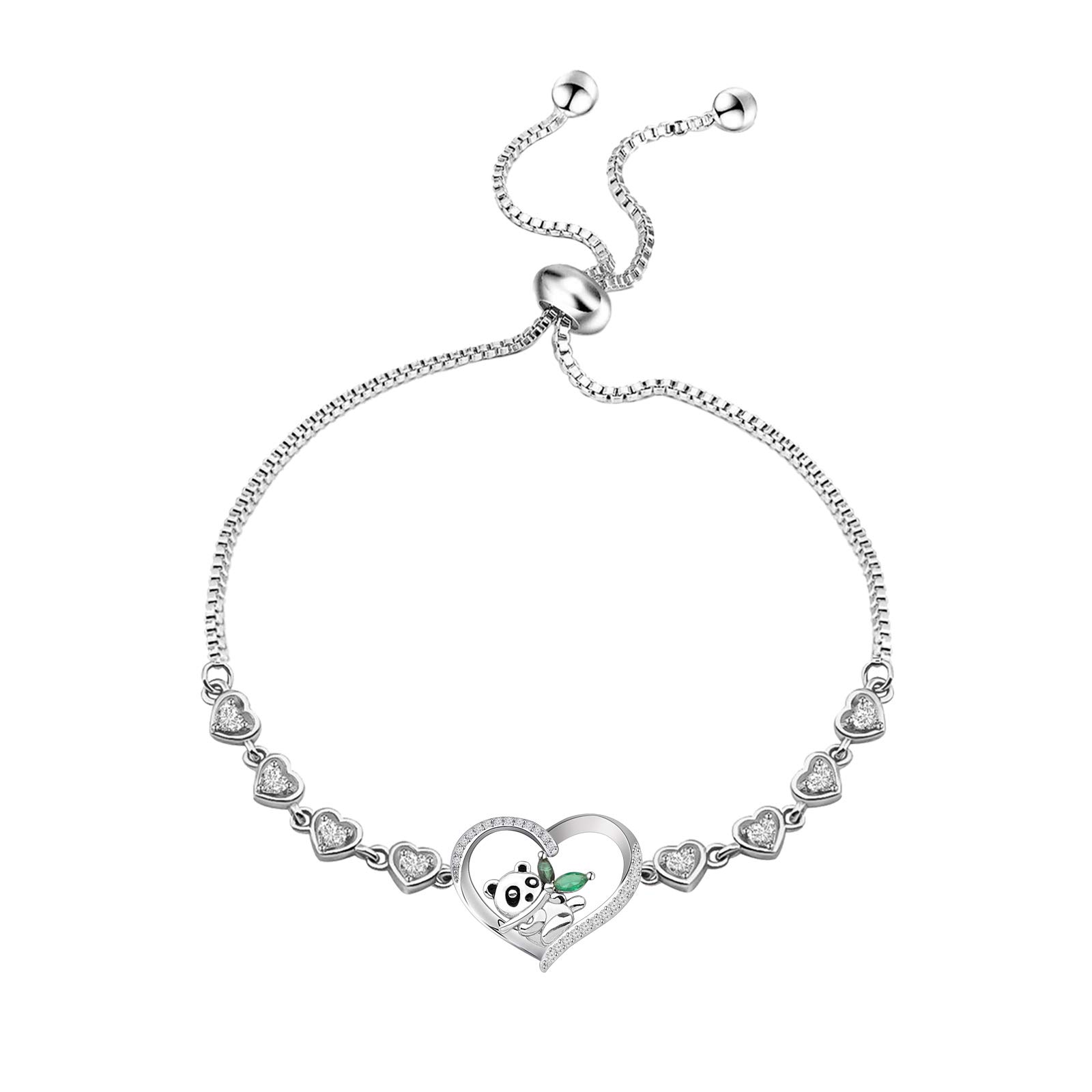 Adjustable Panda Charm Bracelet for Women - Cute Animal Lover Gift with Heart Shaped Panda Charms | Perfect for Birthday, Anniversary, Valentine's Day Gifts & Everyday Fashion Accessory