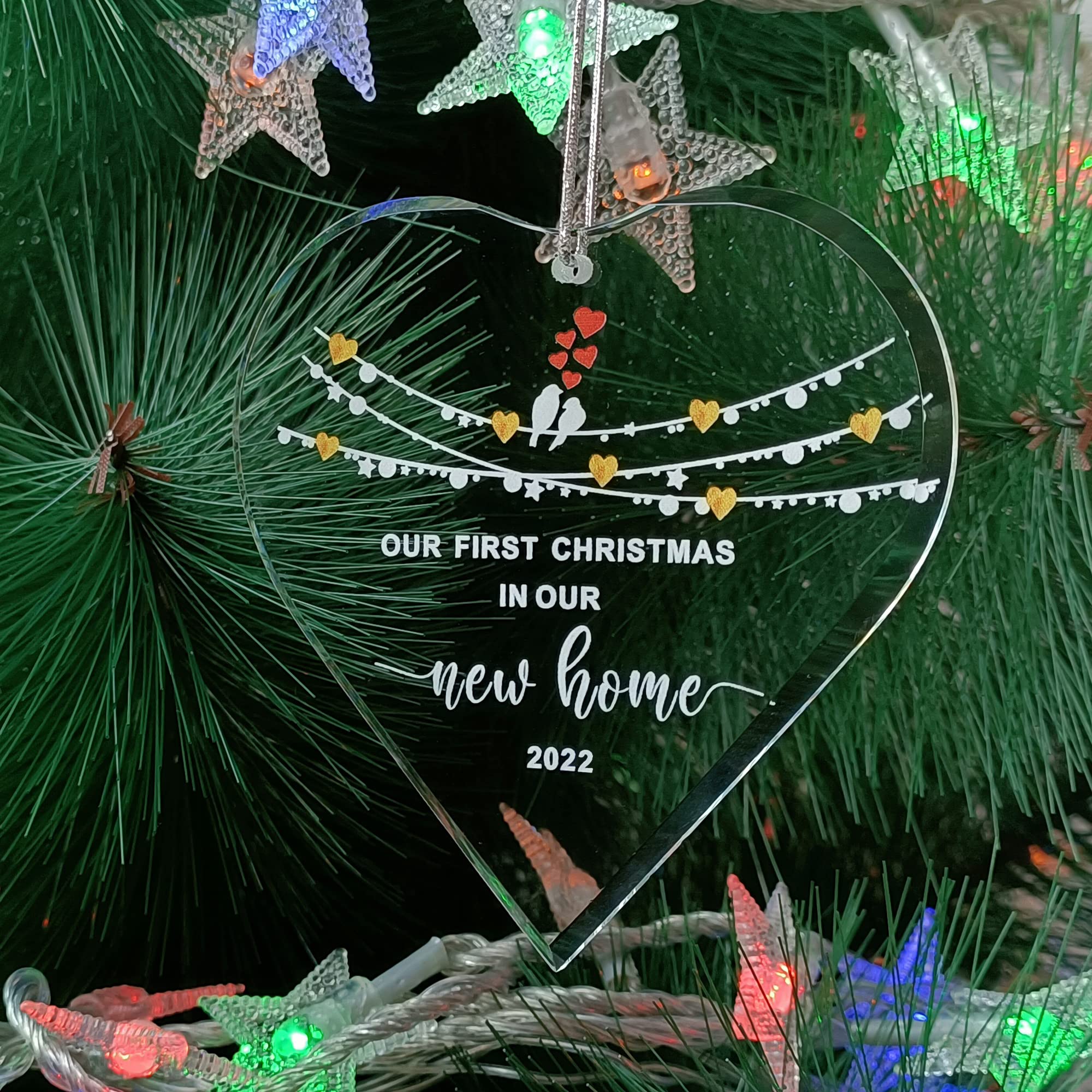 Crystal Glass Heart Shape Christmas Ornament - First Home Keepsake for Newlyweds & Housewarming Gift | Perfect for Holiday Decor, Wedding Anniversary & Christmas Tree Decoration