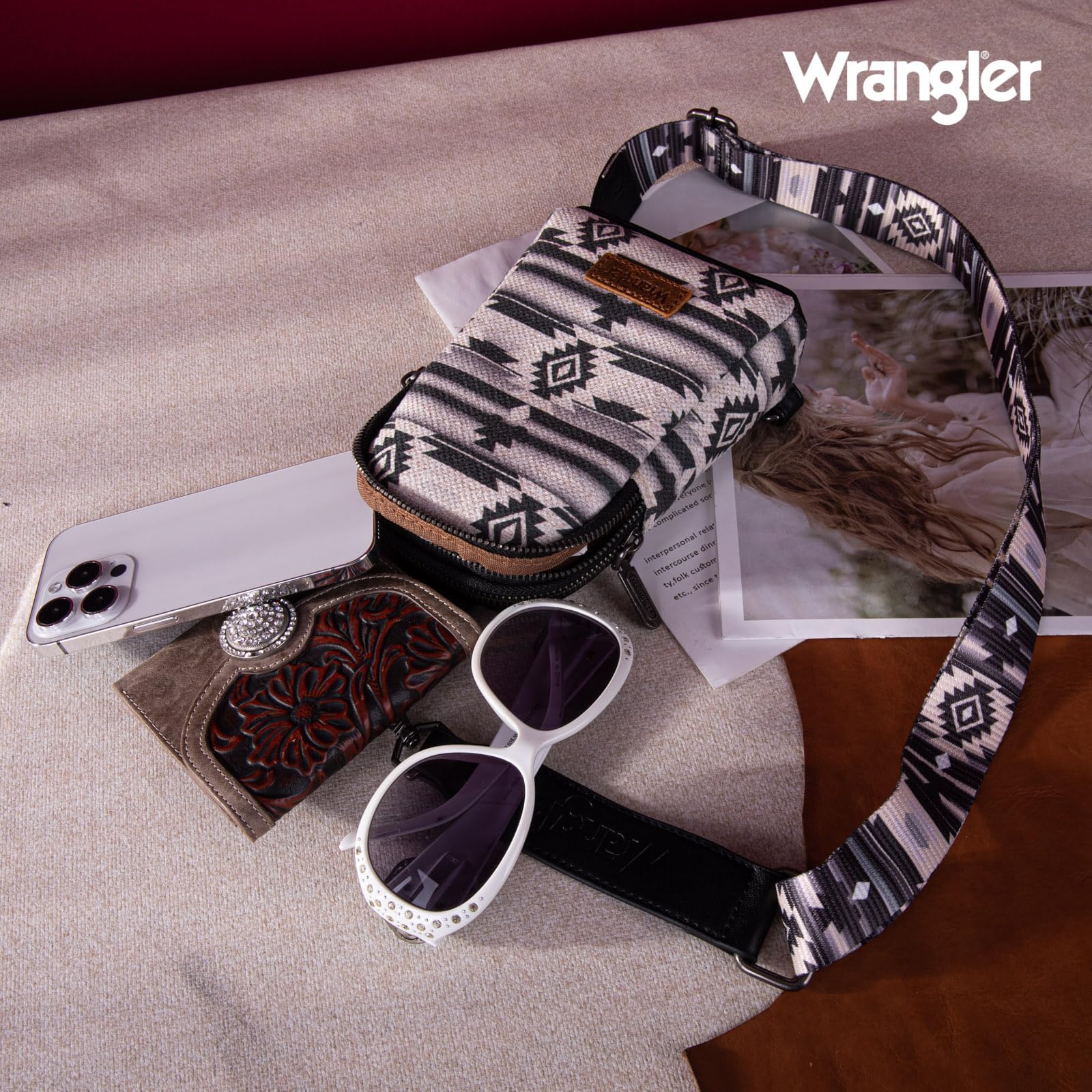 Wrangler Women's Adjustable Crossbody Sling Bag - Small Chest Purse with Strap - Perfect for Travel, Shopping & Everyday Use - Great Gift Idea