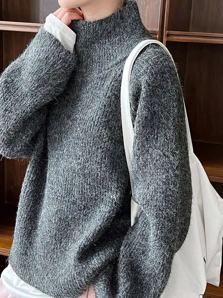 Black Oversized Knit Turtleneck Sweater for Women - Long Sleeve Casual Pullover | Trendy 2025 Fall Winter Fashion | Perfect for Office Wear, Date Nights & Cozy Weekends