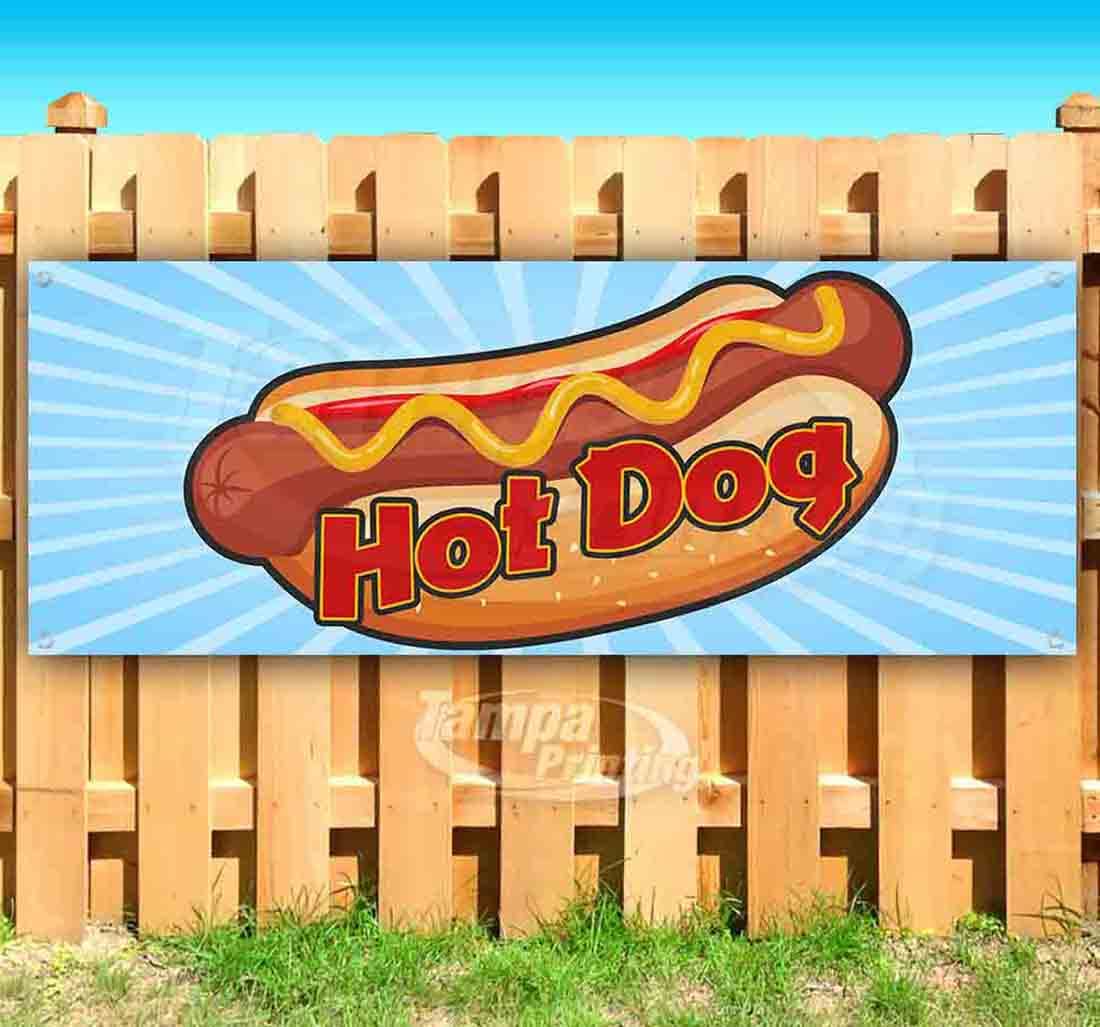 13 oz Heavy-Duty Vinyl Hot Dog Banner - Single-Sided with Metal Grommets | Durable Non-Fabric Sign for Restaurants, Food Trucks & Outdoor Events