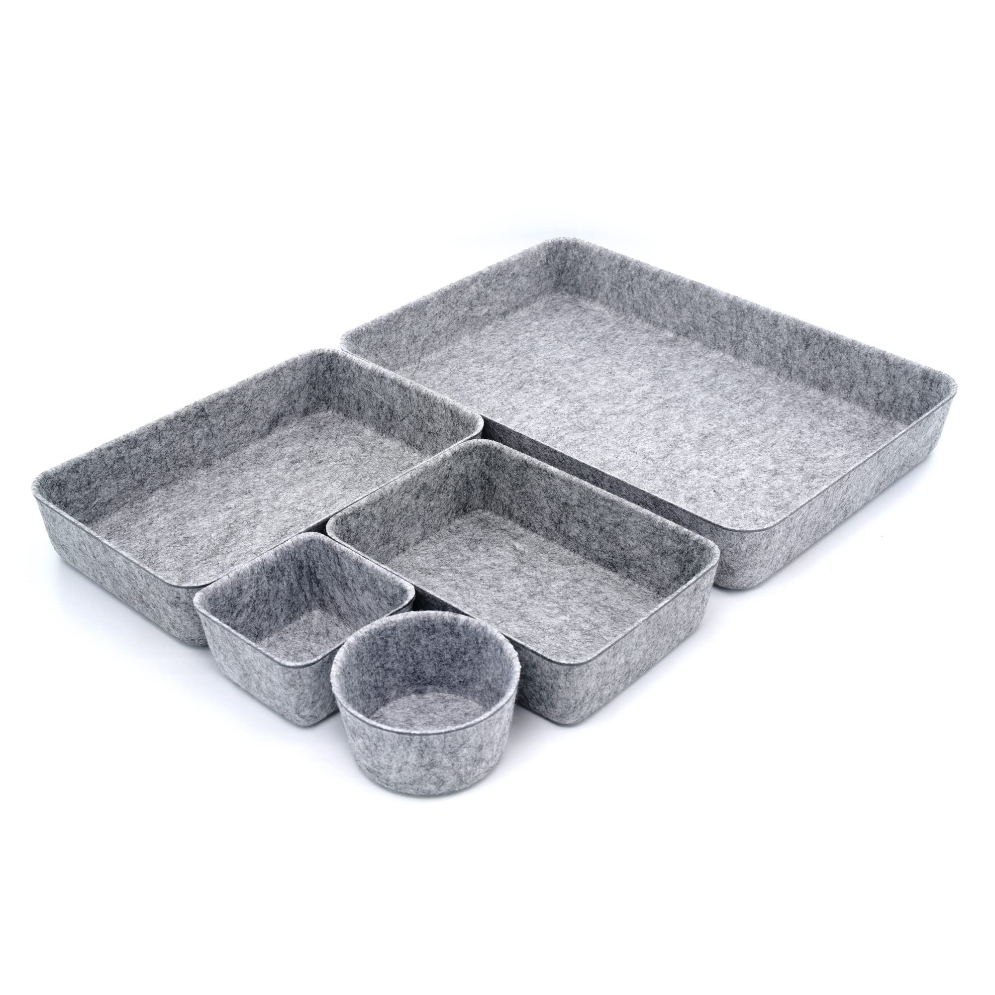 WELAXY 5-Piece Gray Felt Desk Drawer Organizer Set - Storage Bins, Paper Letter Trays, Document File Holder for Office, Home & School Use - Perfect for Organizing Papers, Magazines & Office Supplies