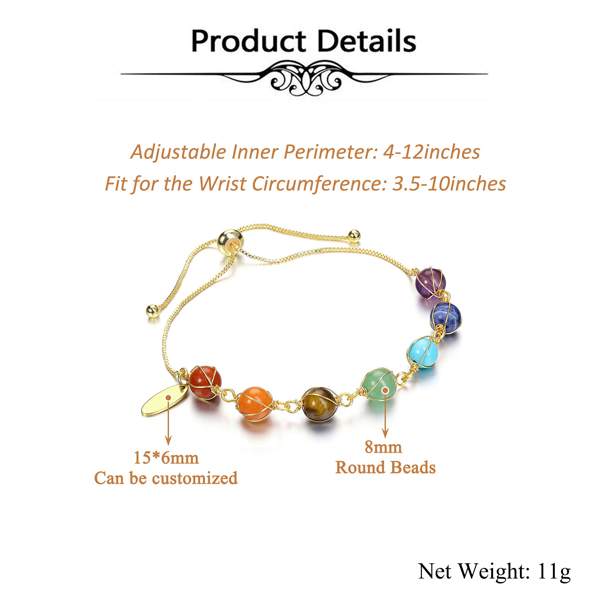 7 Chakra Healing Crystal Stone Bead Adjustable Ankle Bracelet - 14K Gold Plated Spiritual Jewelry for Women | Birthday Gift for Mom, Wife, Sister | Yoga, Meditation & Positive Energy Accessory