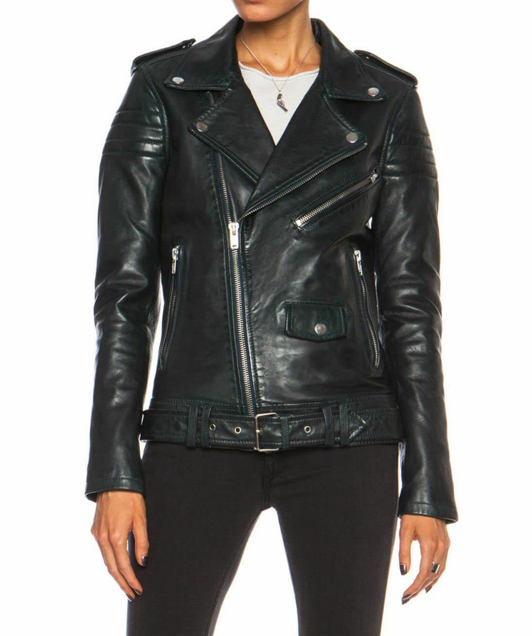 SKADO Women's Genuine Leather Jacket - Soft Lambskin Biker Jacket, Slim-Fit Motorcycle Jacket for Women | Perfect for Riding, Casual Outfits & Night Out