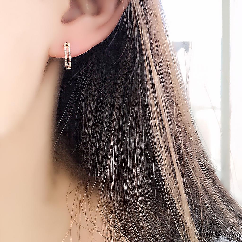 14K Gold Diamond Double Row Huggie Earrings 8.5mm - Elegant Everyday Wear for Women, Perfect for Work, Date Night & Special Occasions