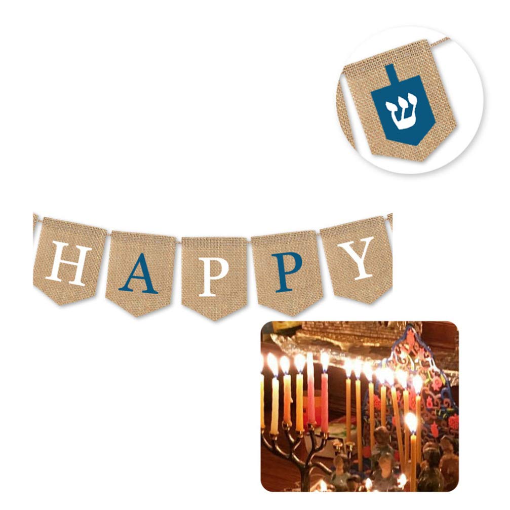 Happy Hanukkah Banner - Hanukkah Decorations Set with Ornament Flag, Tree Pendant & Burlap Bunting for Outdoor & Indoor Holiday Decor - Perfect for Home, Party & Festival Celebrations
