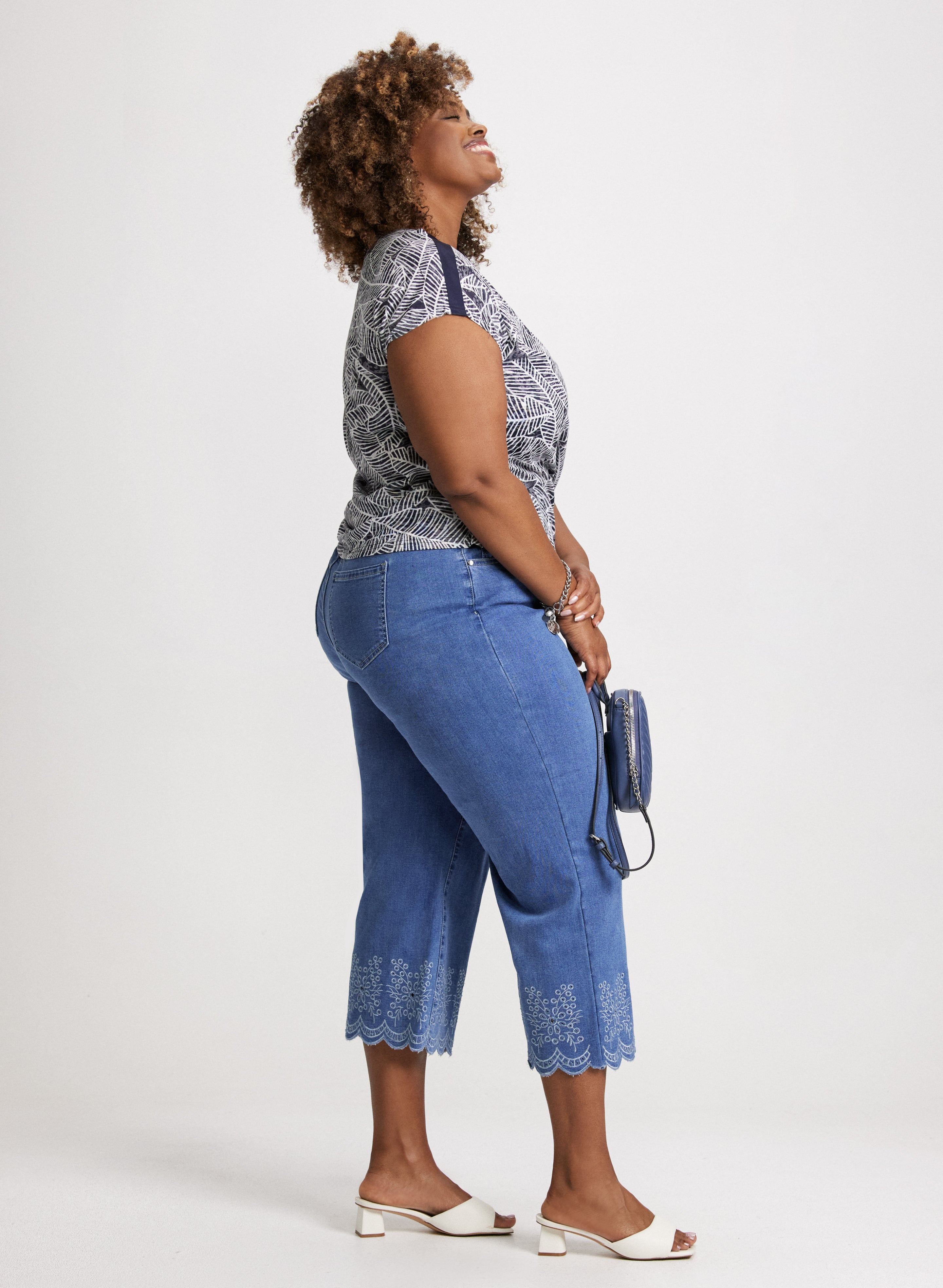 Embroidered Hem Culotte Jeans for Women - High Waist Wide Leg Denim Pants | Casual & Boho Style | Perfect for Summer Outfits, Beach Vacations, and Streetwear Fashion