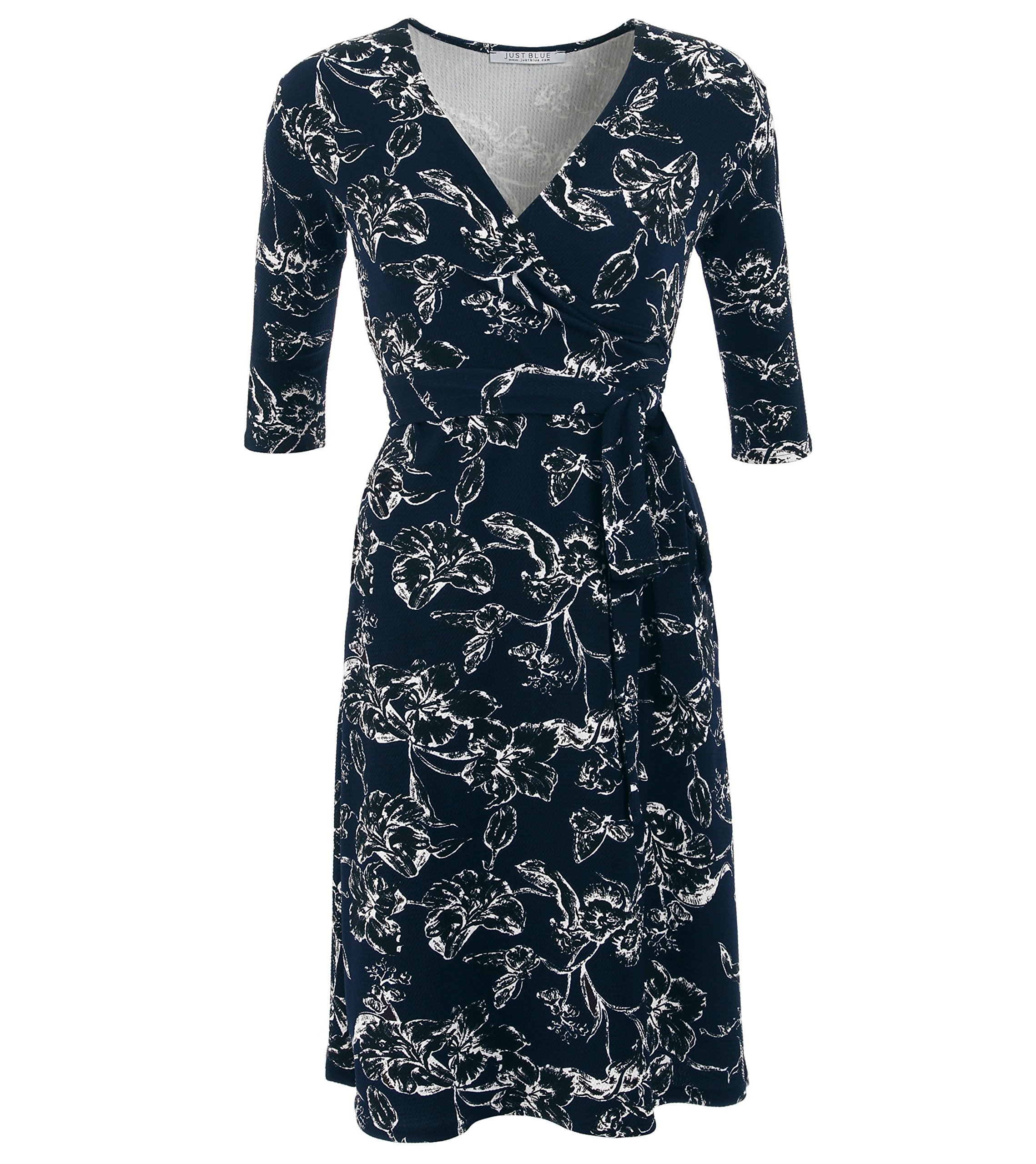 Women's Textured Floral Wrap Dress - Elegant V-Neck Midi Dress for Summer, Beach & Party | Comfortable Stretchy Fabric for Casual & Formal Occasions