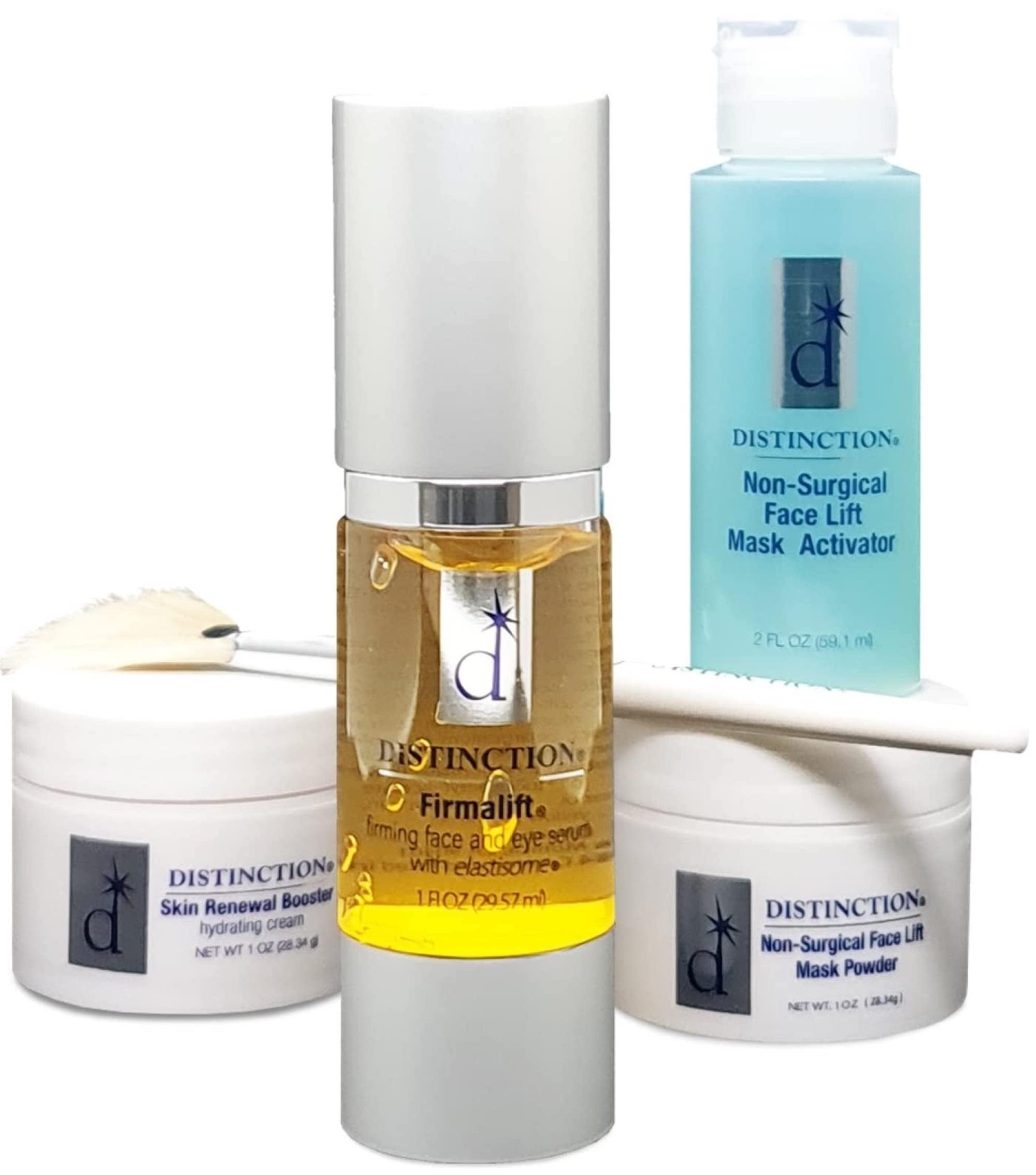 Distinction Non-Surgical Face Lift Kit - Firming & Tightening Facial Treatment with Serum, Mask Powder & Brush | Anti-Aging Skincare Set for Wrinkle Reduction & Skin Rejuvenation | Perfect for Home Spa & Special Occasion Prep