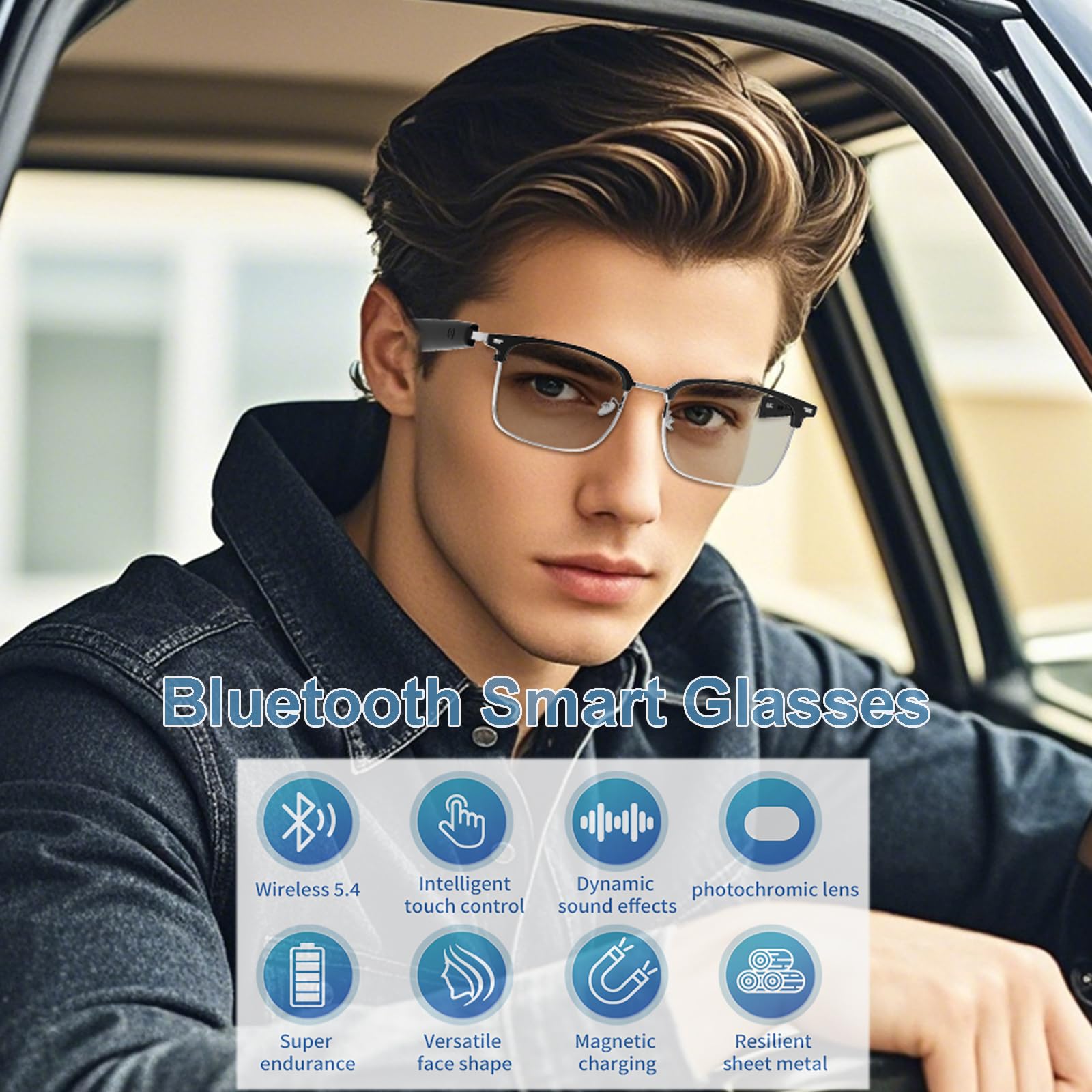 Smart Bluetooth Glasses for Men & Women - Open Ear Audio, Transition Lenses for Sports & Music Calls (Black/Silver) - Perfect for Running & Outdoor Activities