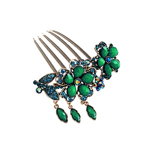 Vintage Turquoise Rhinestone Hair Comb - Floral Headwear for Women, Party & Wedding