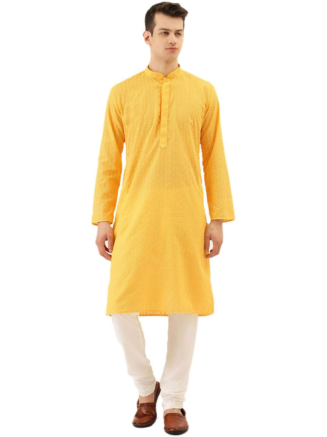 Rajubhai Hargovindas Men's Embroidered Straight Kurta with Churidar Set - Traditional Indian Ethnic Wear for Weddings, Festivals & Special Occasions